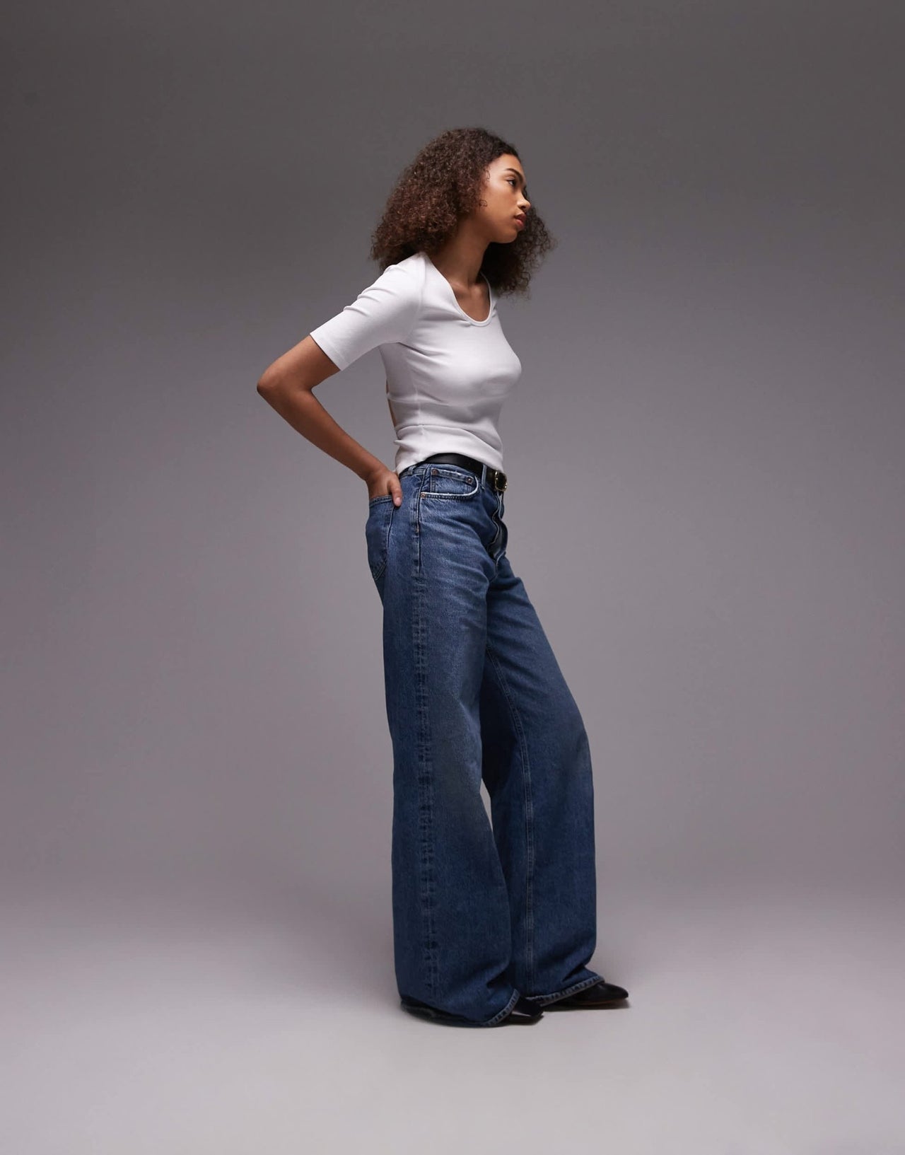 ARKET jersey ribbed t-shirt top with scoop neck in white - ASOS Sample Sale