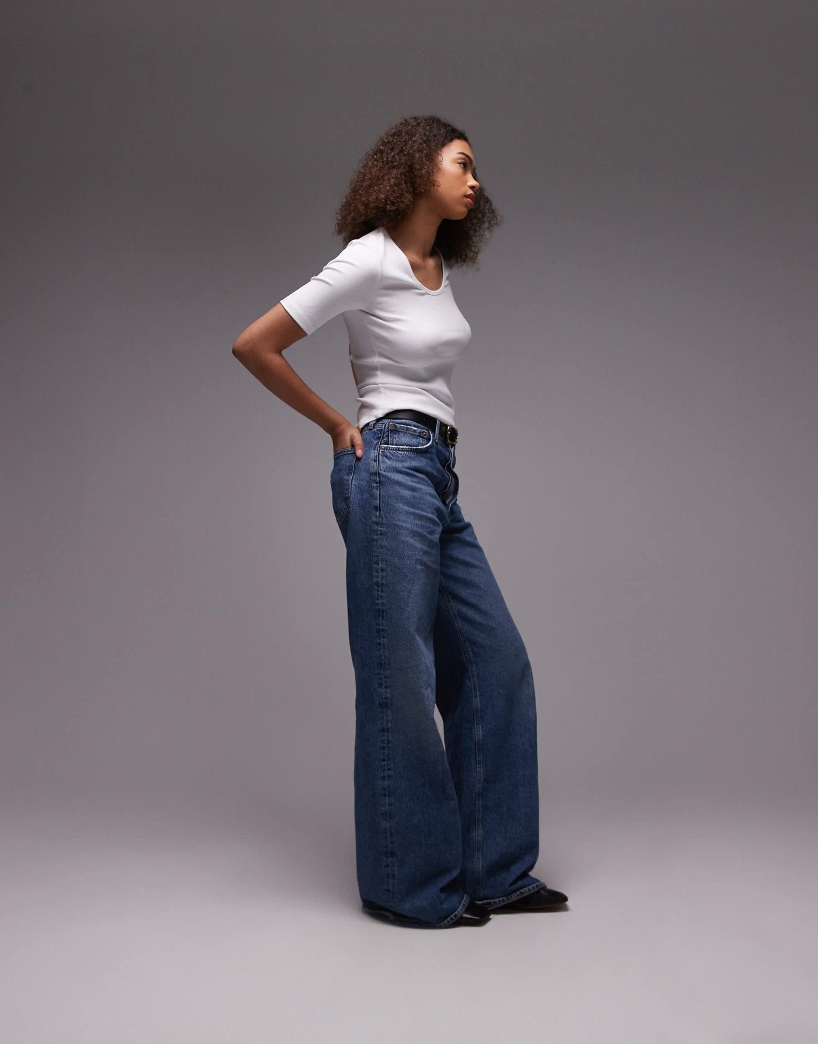ARKET jersey ribbed t-shirt top with scoop neck in white - ASOS Sample Sale