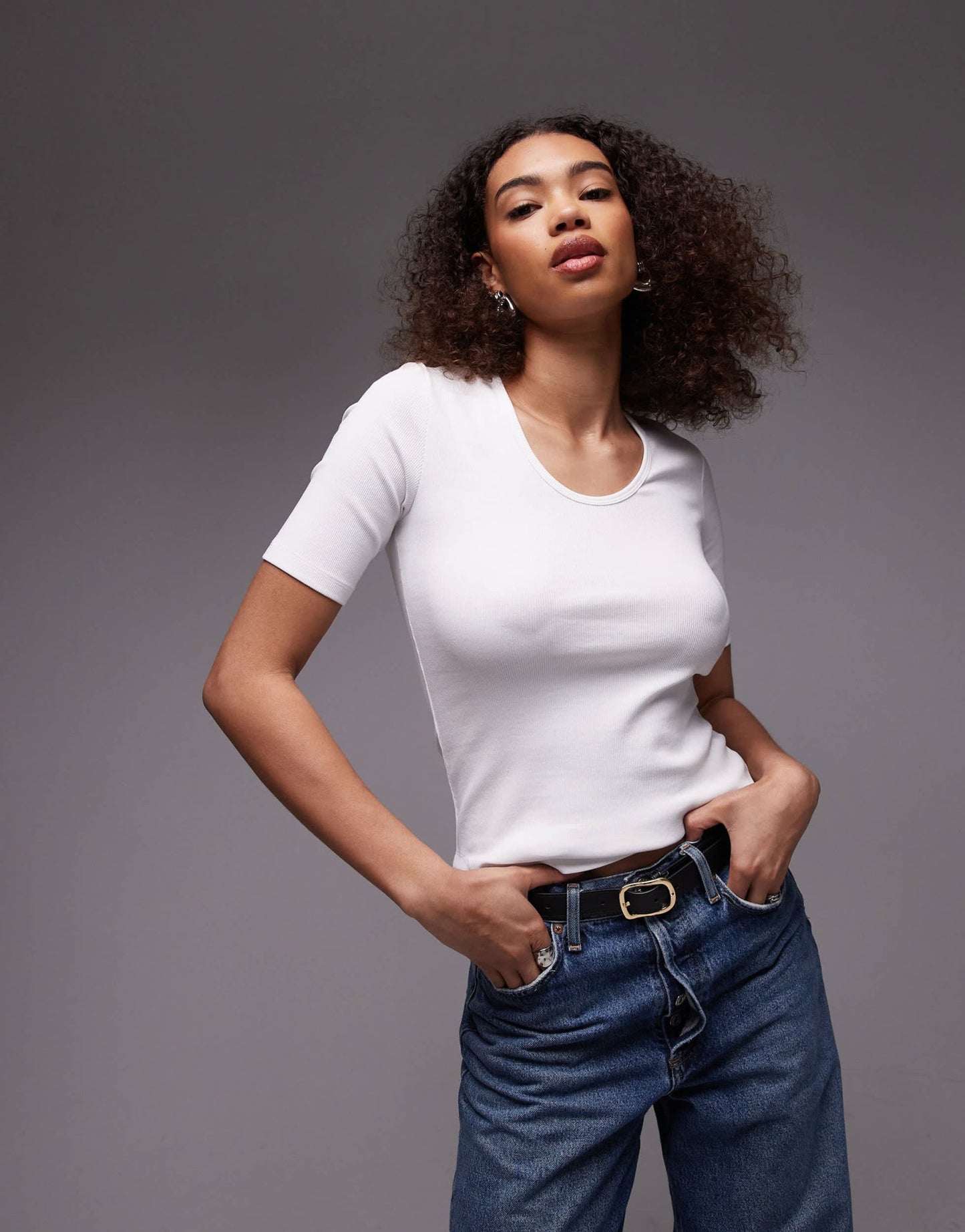 ARKET jersey ribbed t-shirt top with scoop neck in white - ASOS Sample Sale