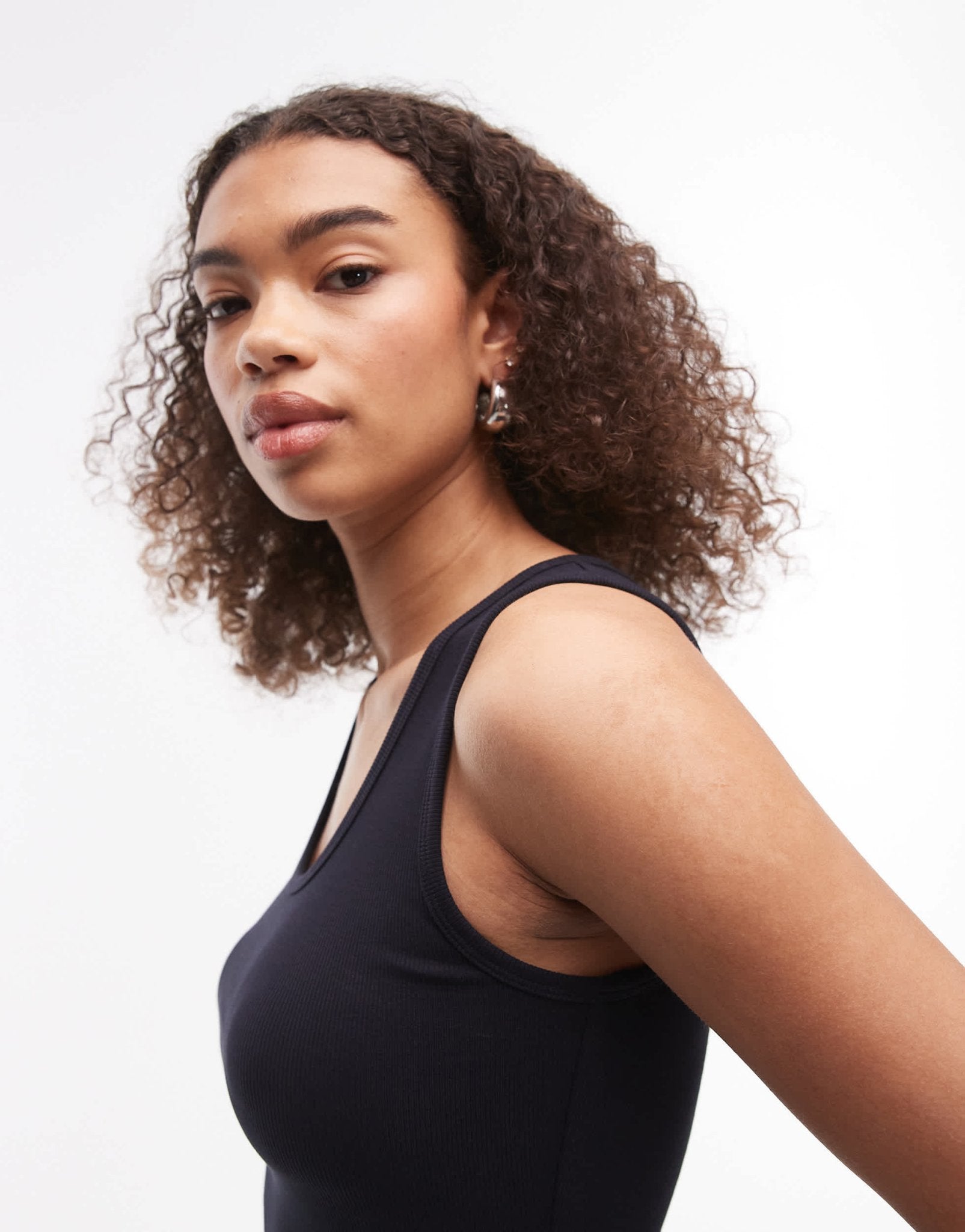ARKET jersey ribbed vest top with scoop neck in dark navy - ASOS Sample Sale