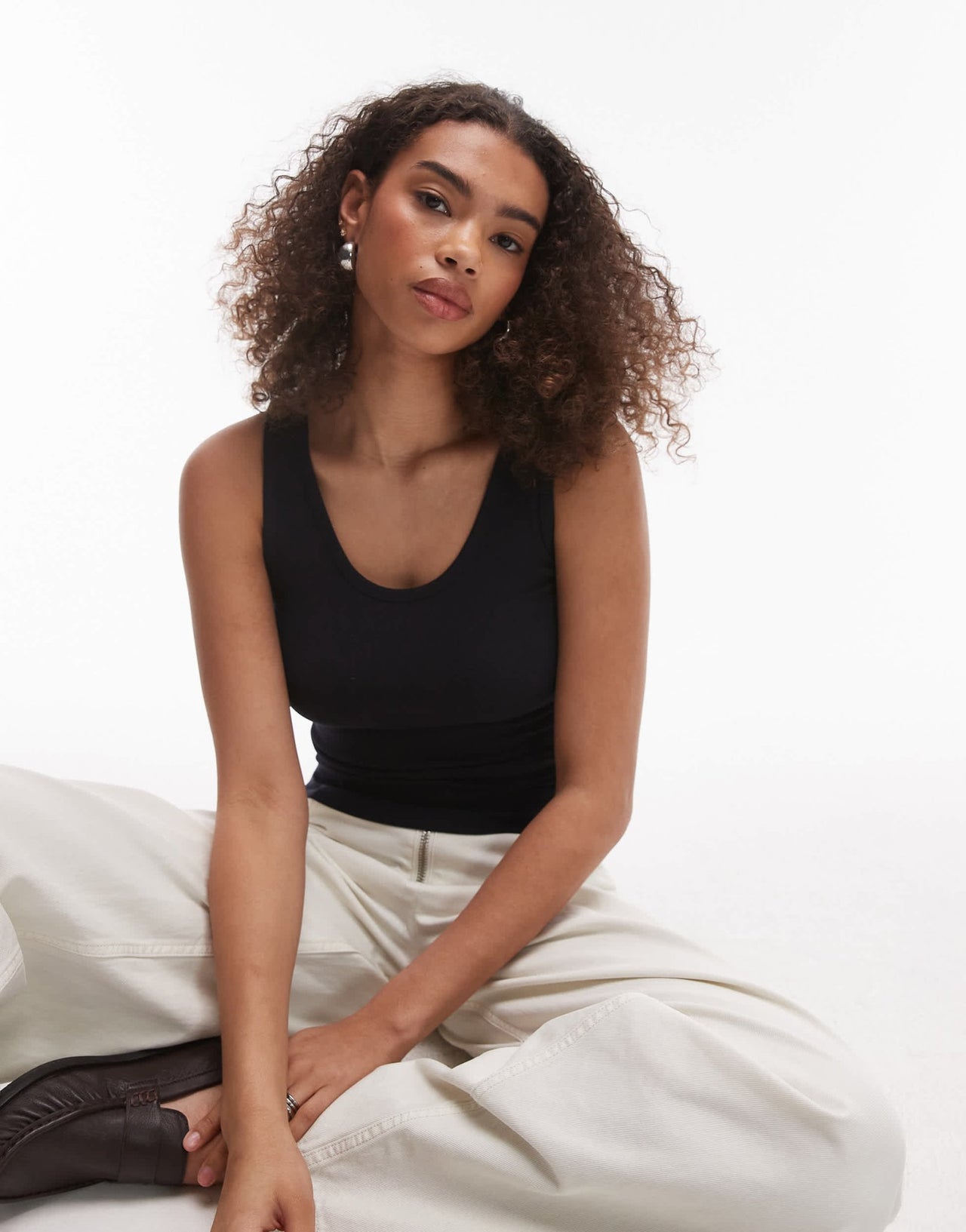 ARKET jersey ribbed vest top with scoop neck in dark navy - ASOS Sample Sale
