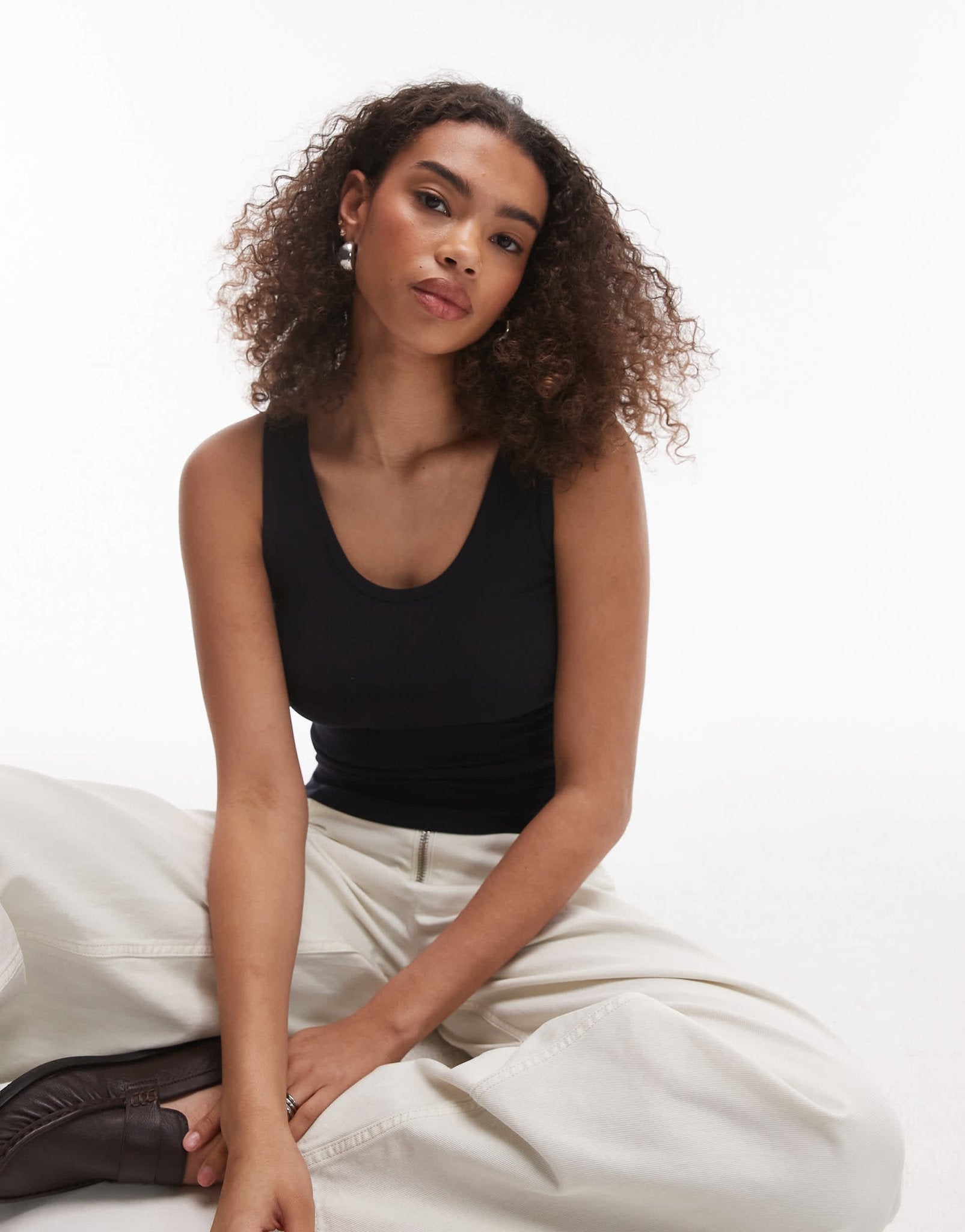 ARKET jersey ribbed vest top with scoop neck in dark navy - ASOS Sample Sale