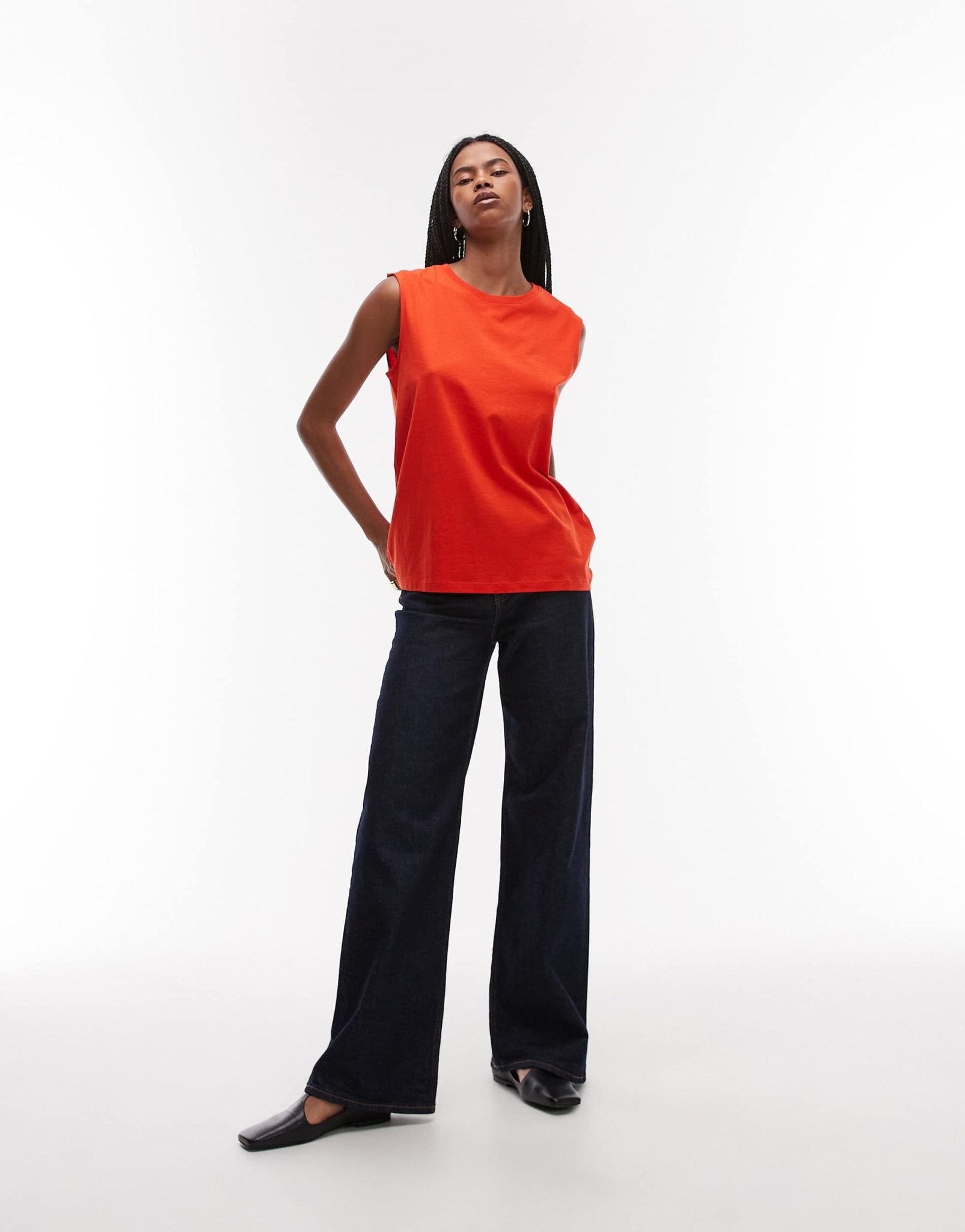 ARKET jersey t-shirt top with cap sleeves in red - ASOS Sample Sale