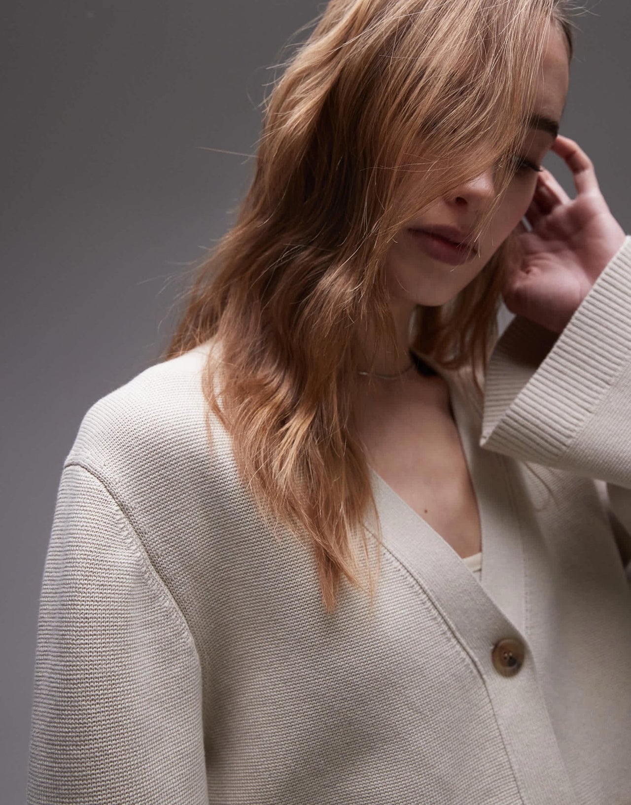 ARKET knitted compact milano stich cardigan with pockets in beige - ASOS Sample Sale