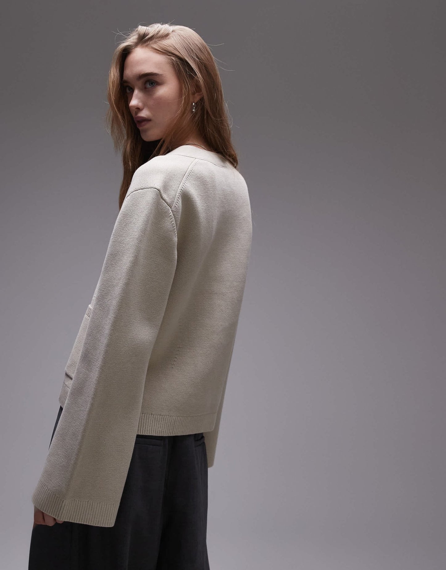 ARKET knitted compact milano stich cardigan with pockets in beige - ASOS Sample Sale