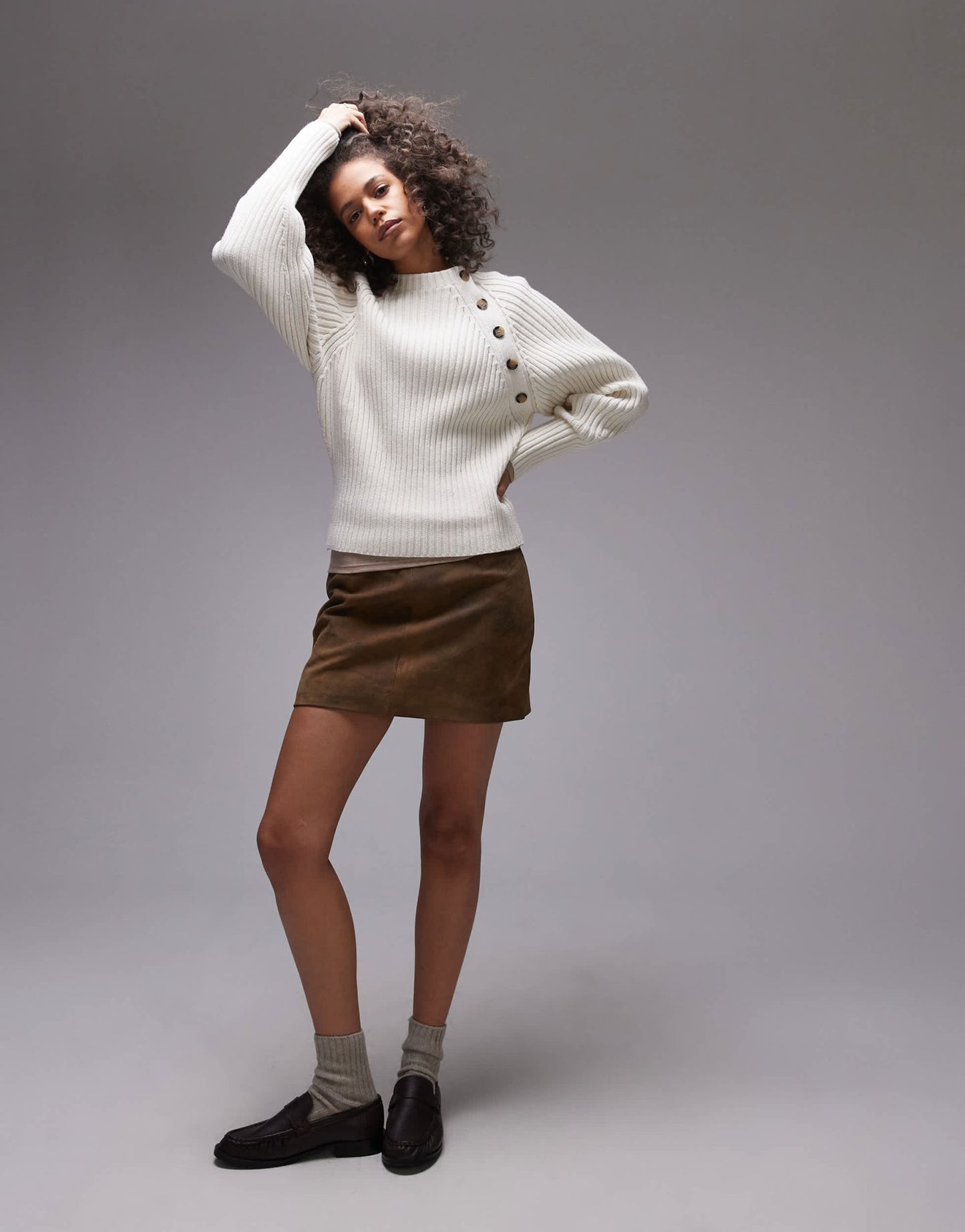ARKET knitted jumper with button shoulder detail in off - white - ASOS Sample Sale