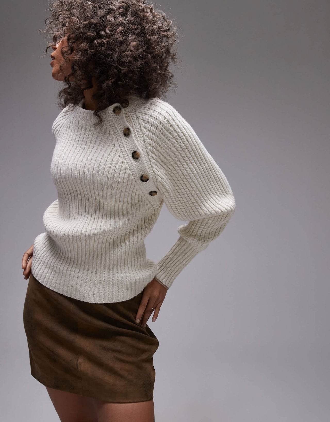 ARKET knitted jumper with button shoulder detail in off - white - ASOS Sample Sale