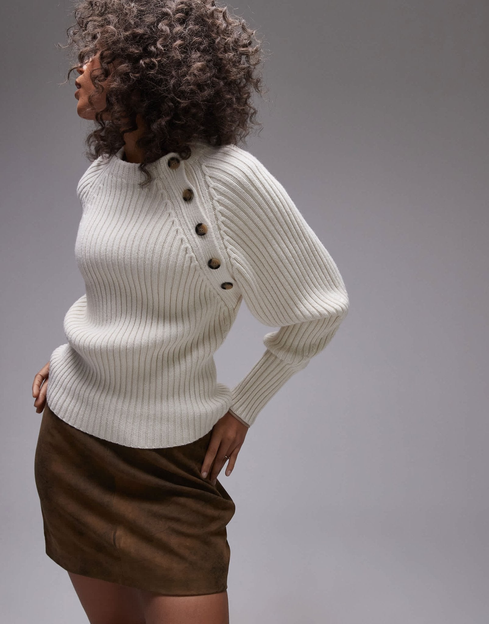 ARKET knitted jumper with button shoulder detail in off - white - ASOS Sample Sale