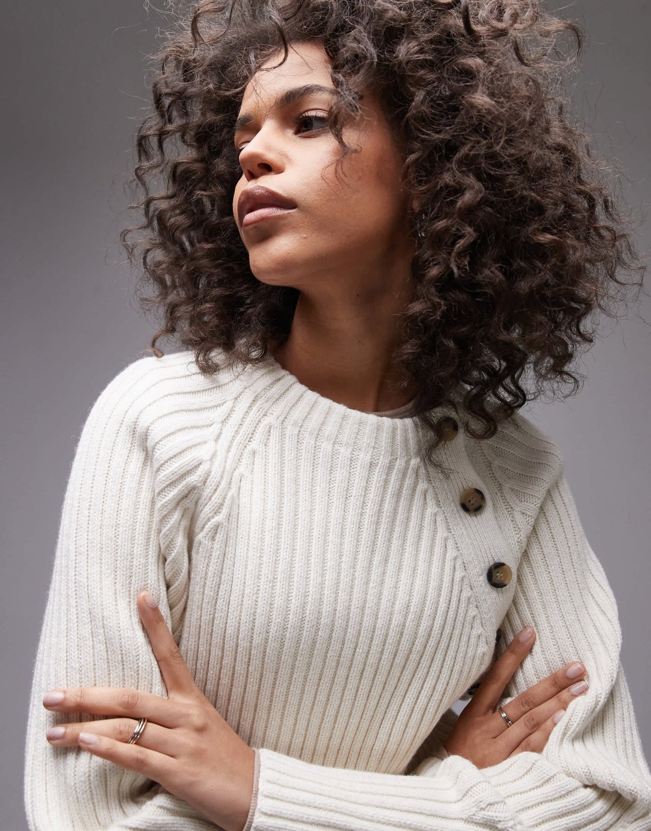 ARKET knitted jumper with button shoulder detail in off - white - ASOS Sample Sale