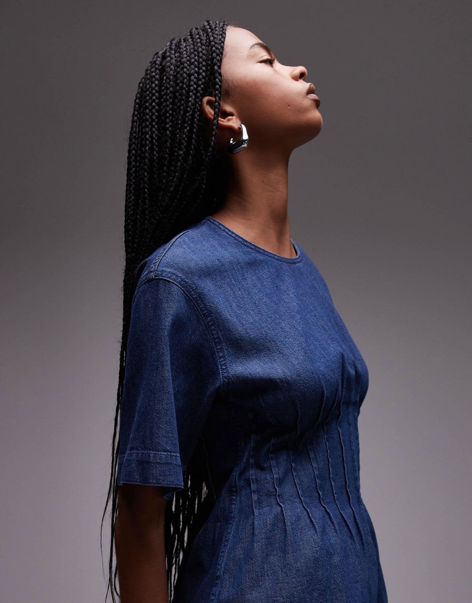 ARKET lightweight denim blouse with pleated bodice in mid wash blue - ASOS Sample Sale