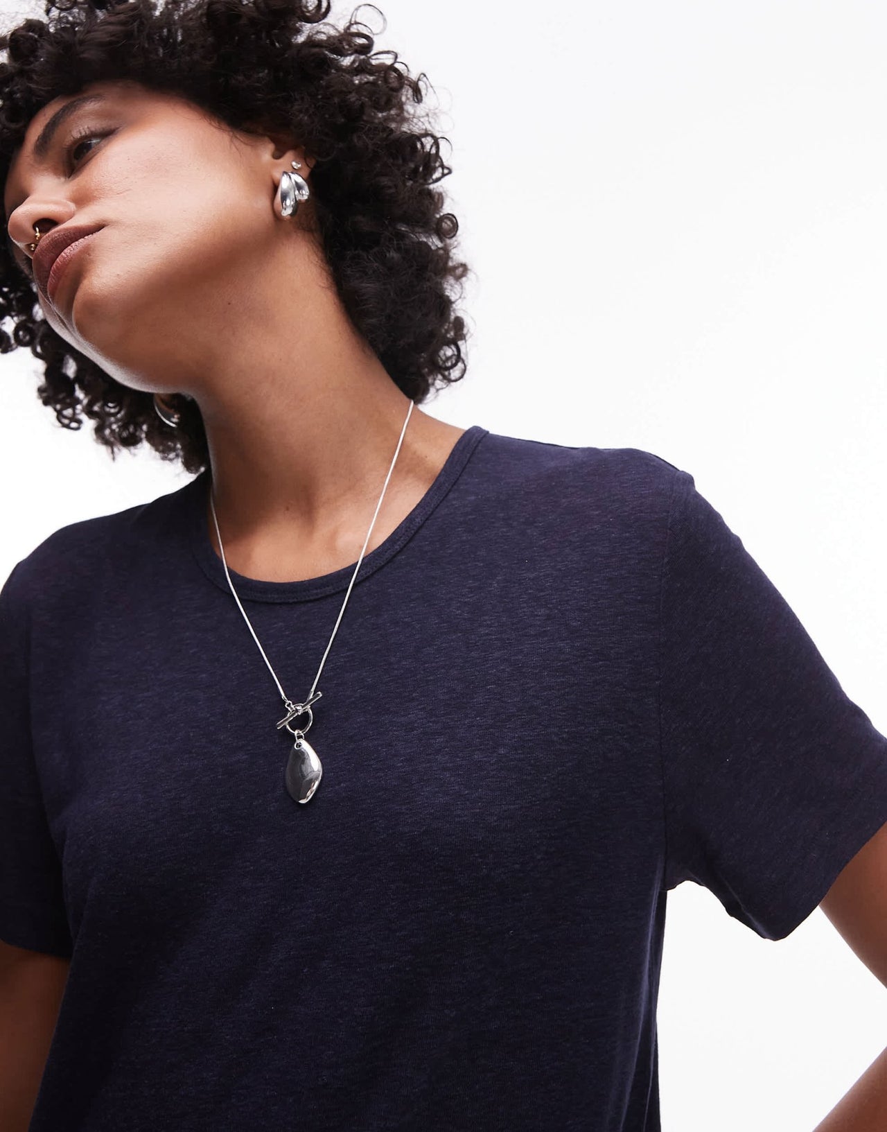 ARKET linen blend relaxed t-shirt in dark blue - ASOS Sample Sale