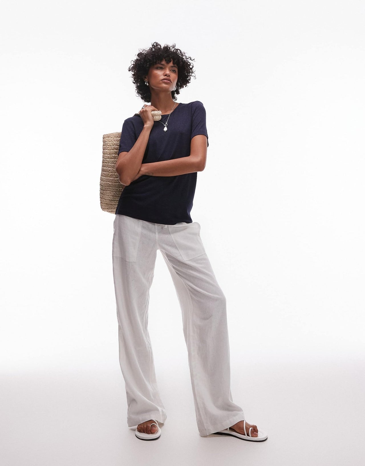 ARKET linen blend relaxed t-shirt in dark blue - ASOS Sample Sale