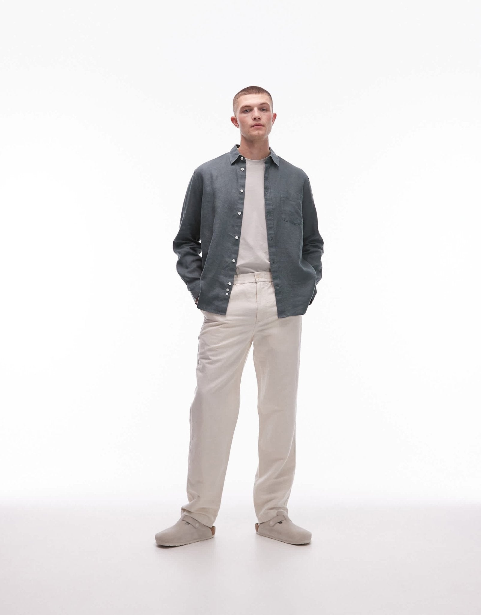 ARKET linen blend trousers in light beige - ASOS Sample Sale