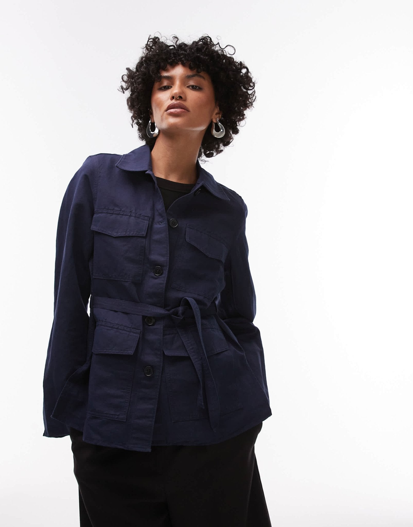 ARKET linen mix shacket in rinse wash indigo with contrast thread front patch pockets - ASOS Sample Sale