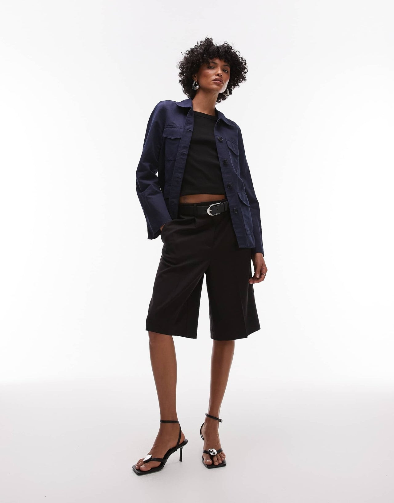ARKET linen mix shacket in rinse wash indigo with contrast thread front patch pockets - ASOS Sample Sale