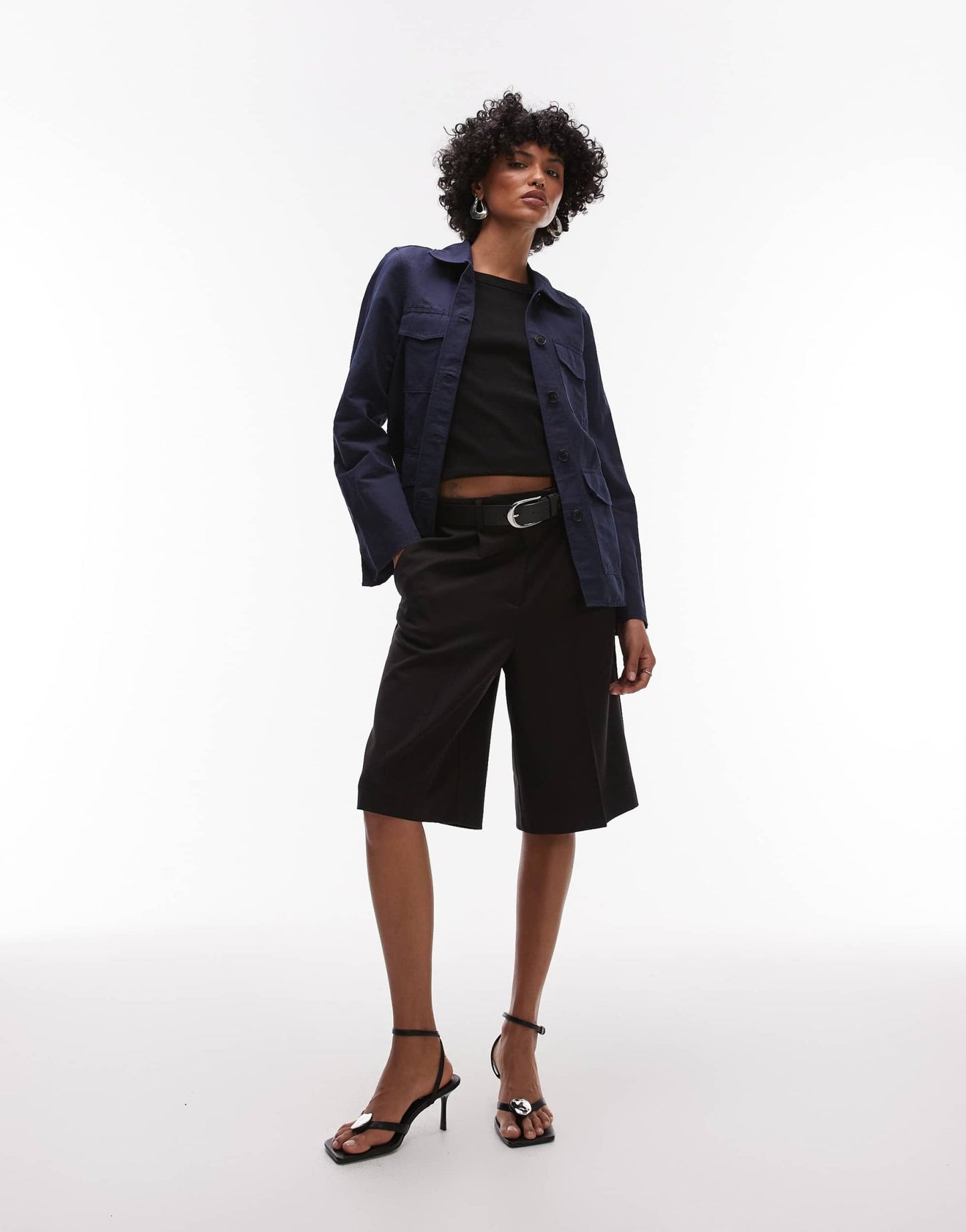 ARKET linen mix shacket in rinse wash indigo with contrast thread front patch pockets - ASOS Sample Sale