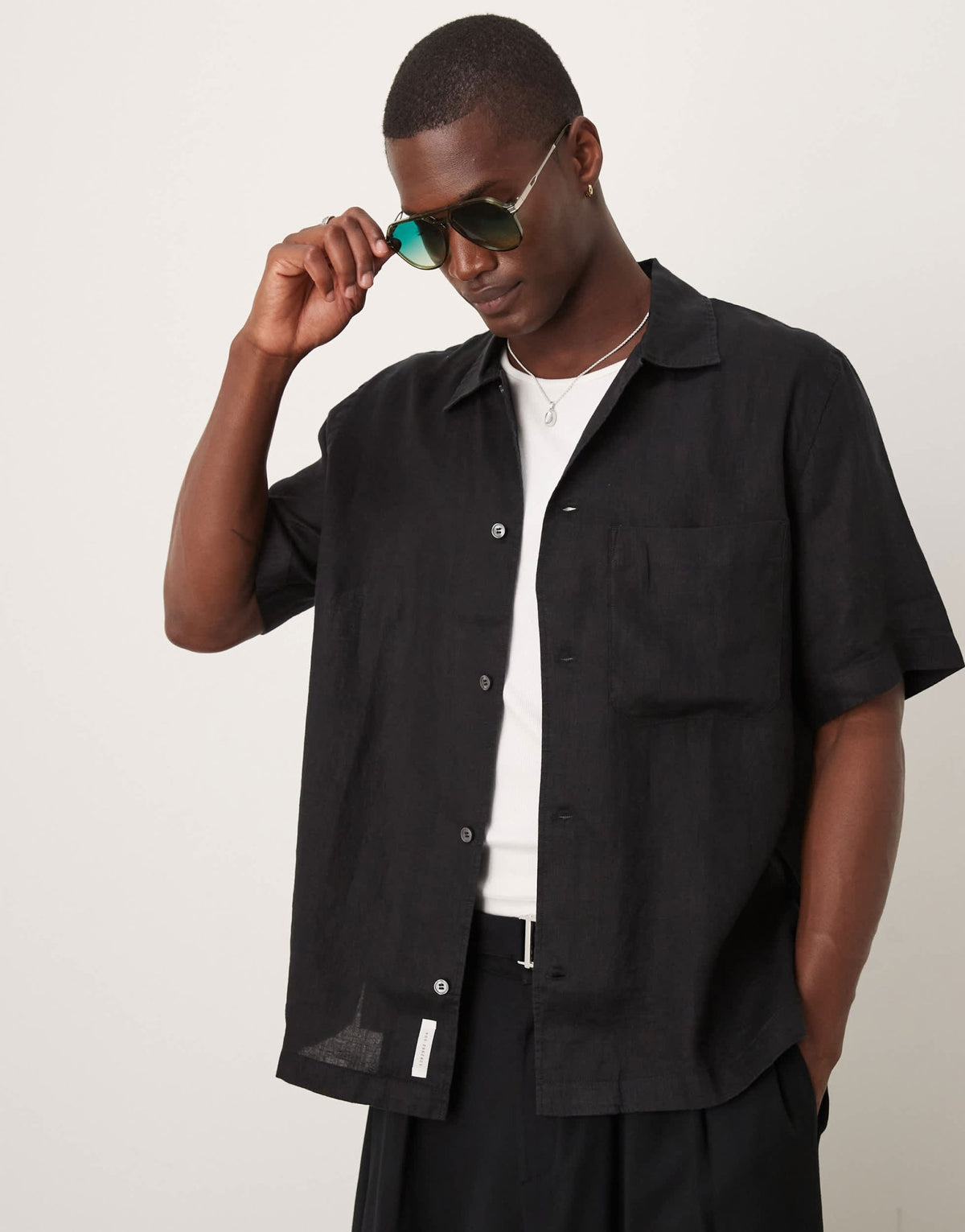 ARKET linen short sleeve shirt with front pocket in black - ASOS Sample Sale