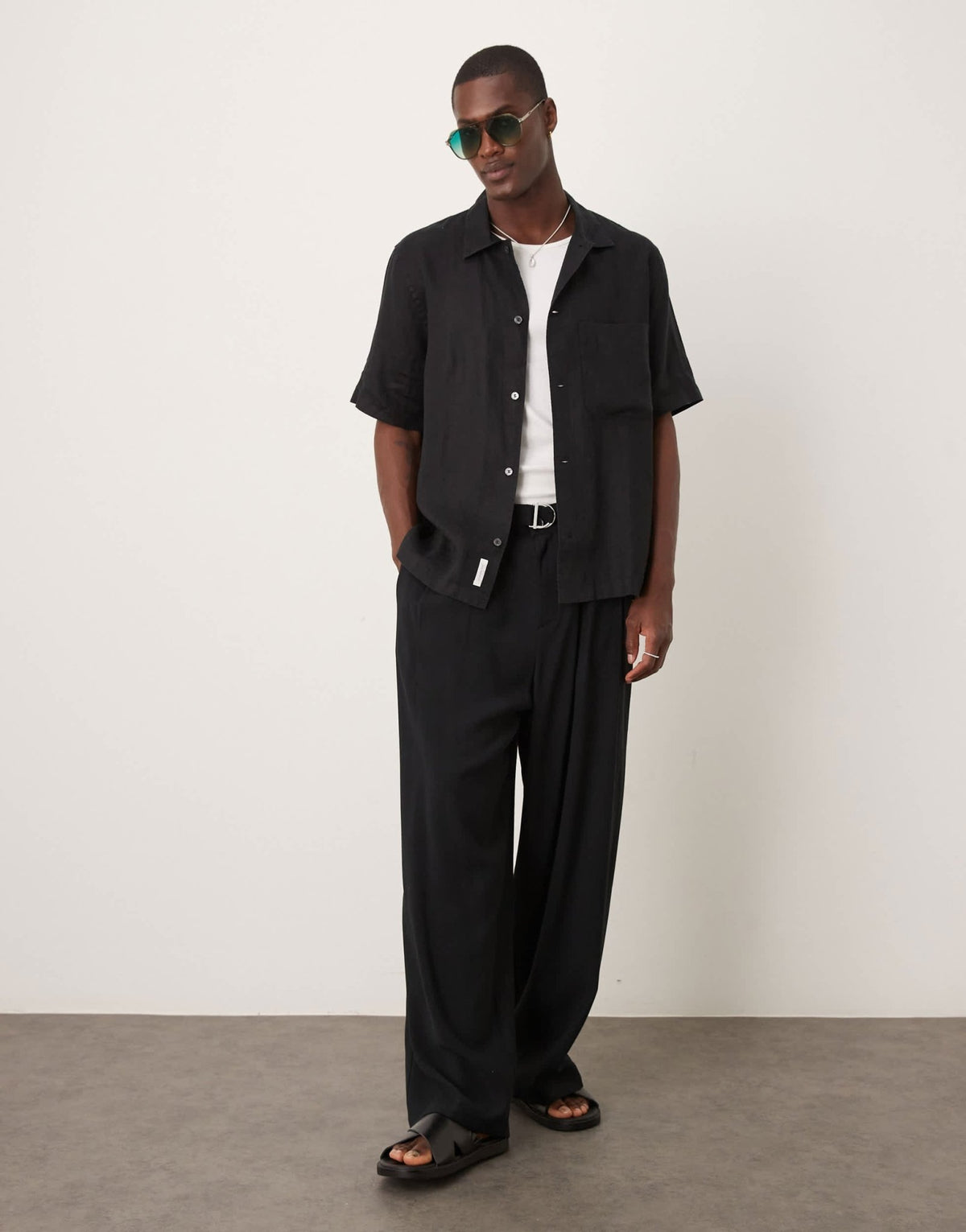 ARKET linen short sleeve shirt with front pocket in black - ASOS Sample Sale