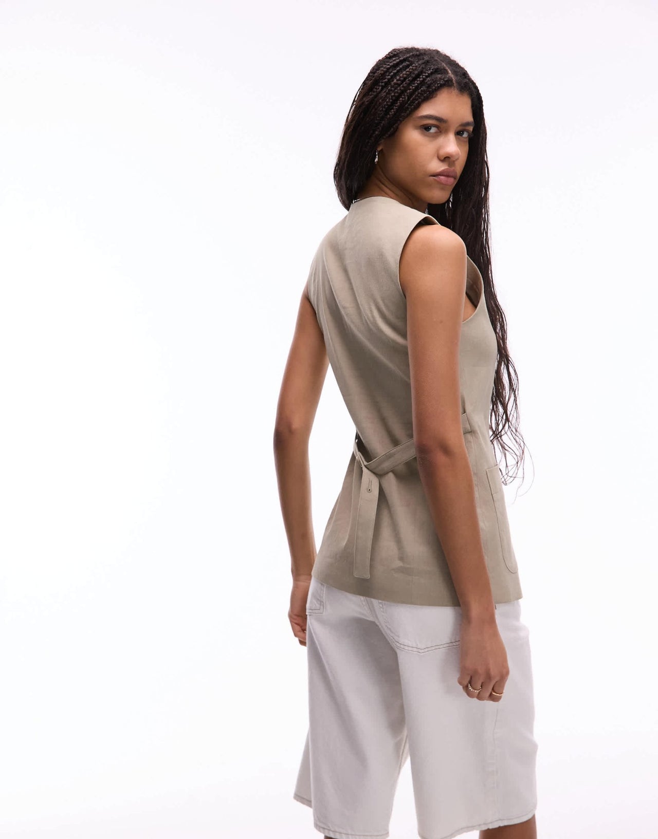 ARKET linen waistcoat with patch pockets in beige - ASOS Sample Sale