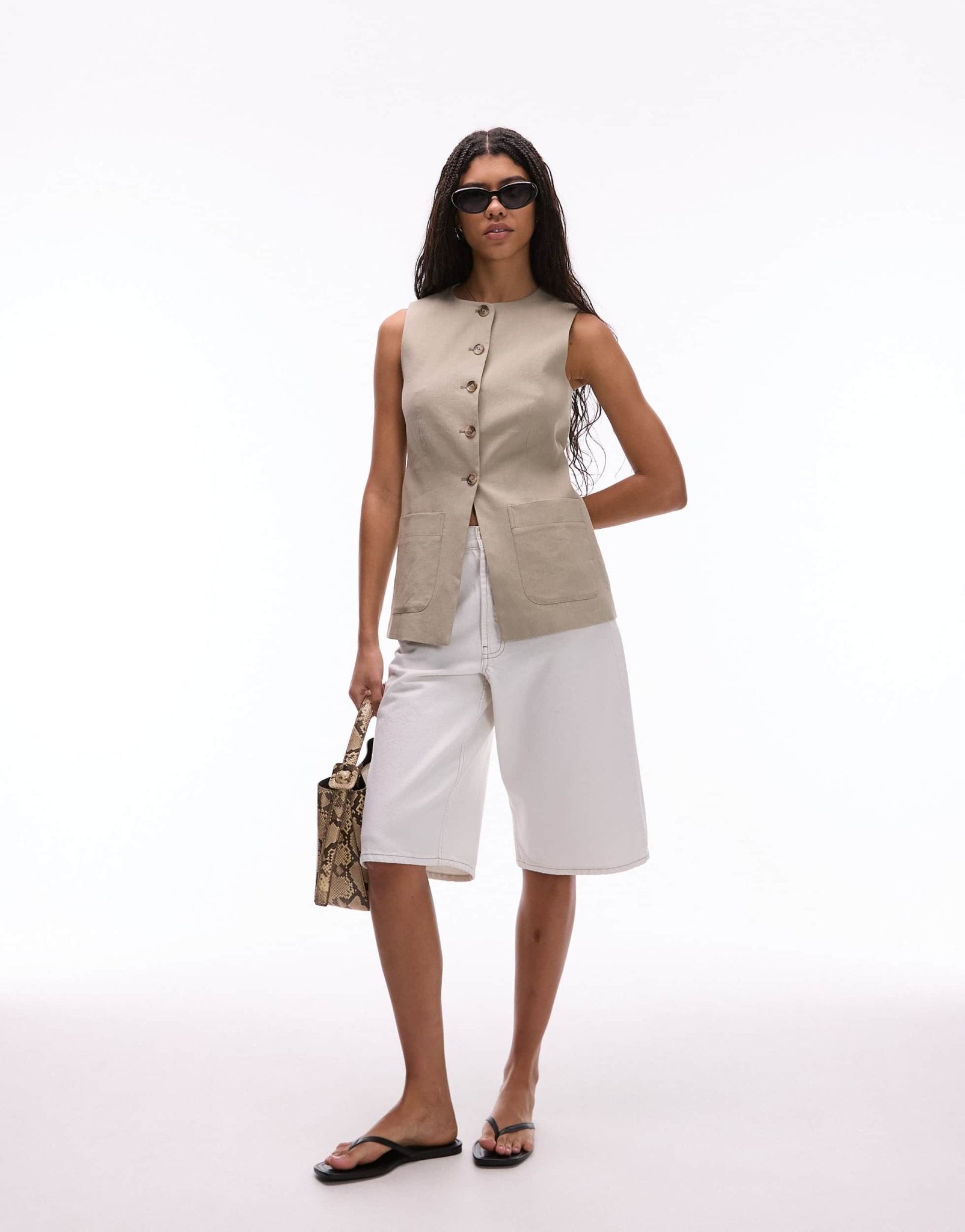 ARKET linen waistcoat with patch pockets in beige - ASOS Sample Sale