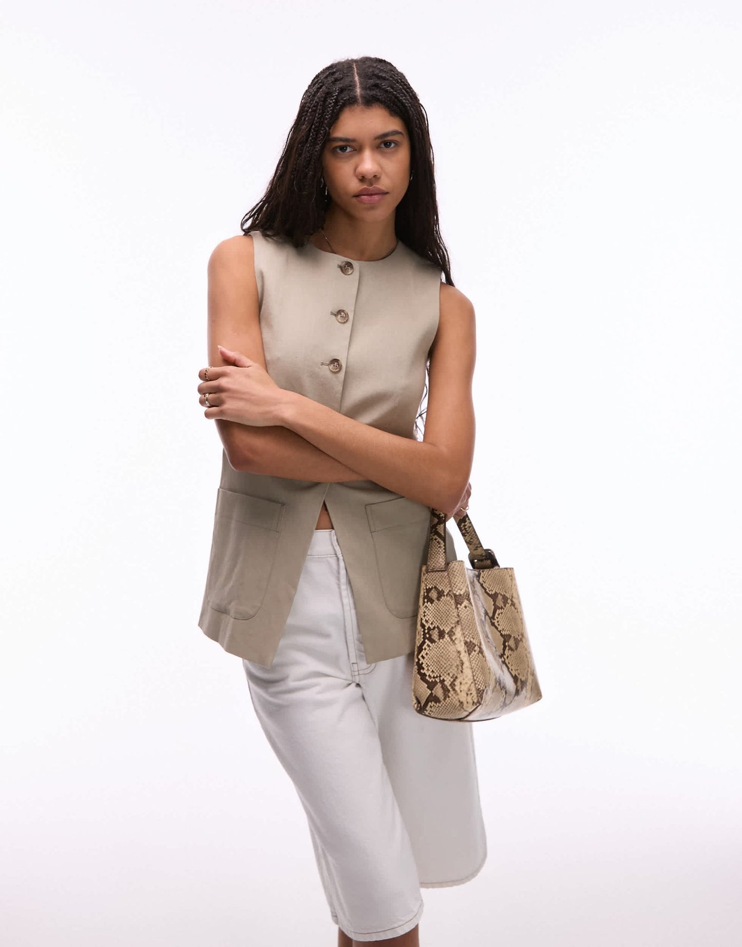 ARKET linen waistcoat with patch pockets in beige - ASOS Sample Sale