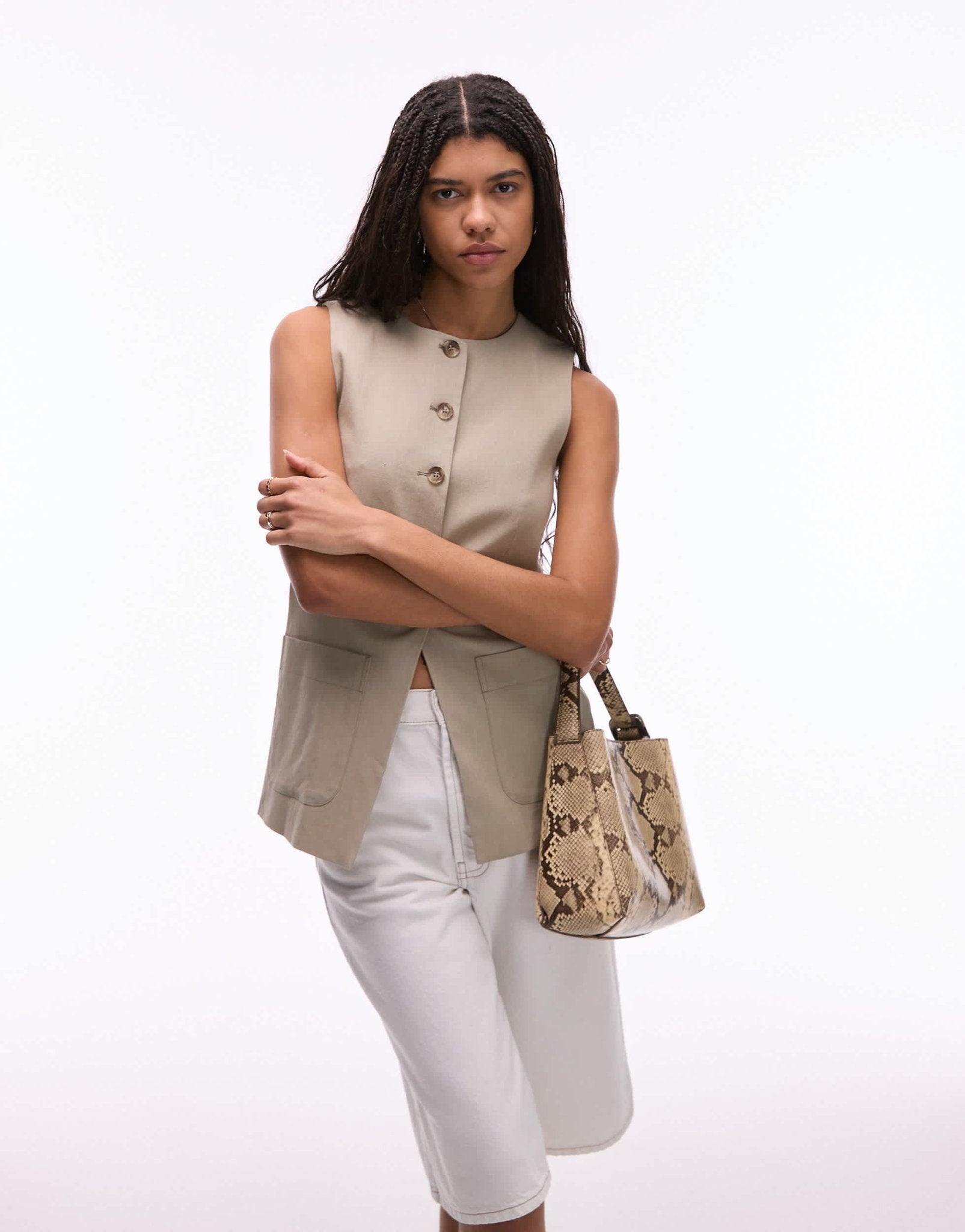 ARKET linen waistcoat with patch pockets in beige - ASOS Sample Sale