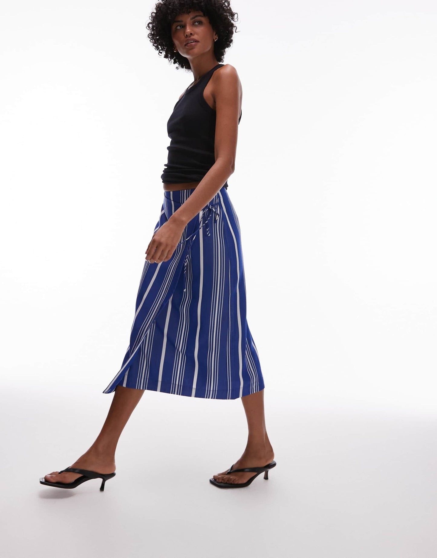 ARKET linen wrap beach midi skirt in blue pinstripe - ASOS Sample Sale