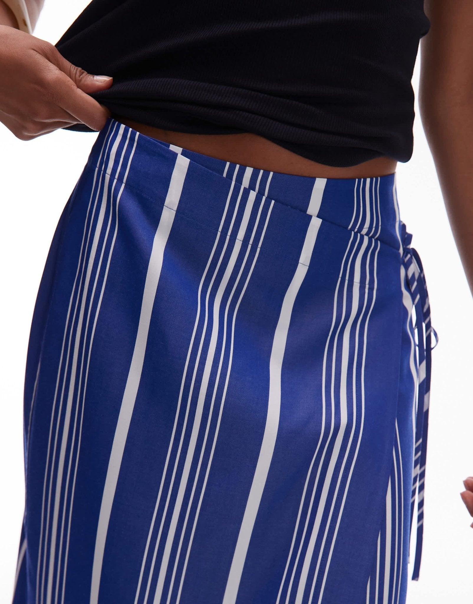 ARKET linen wrap beach midi skirt in blue pinstripe - ASOS Sample Sale