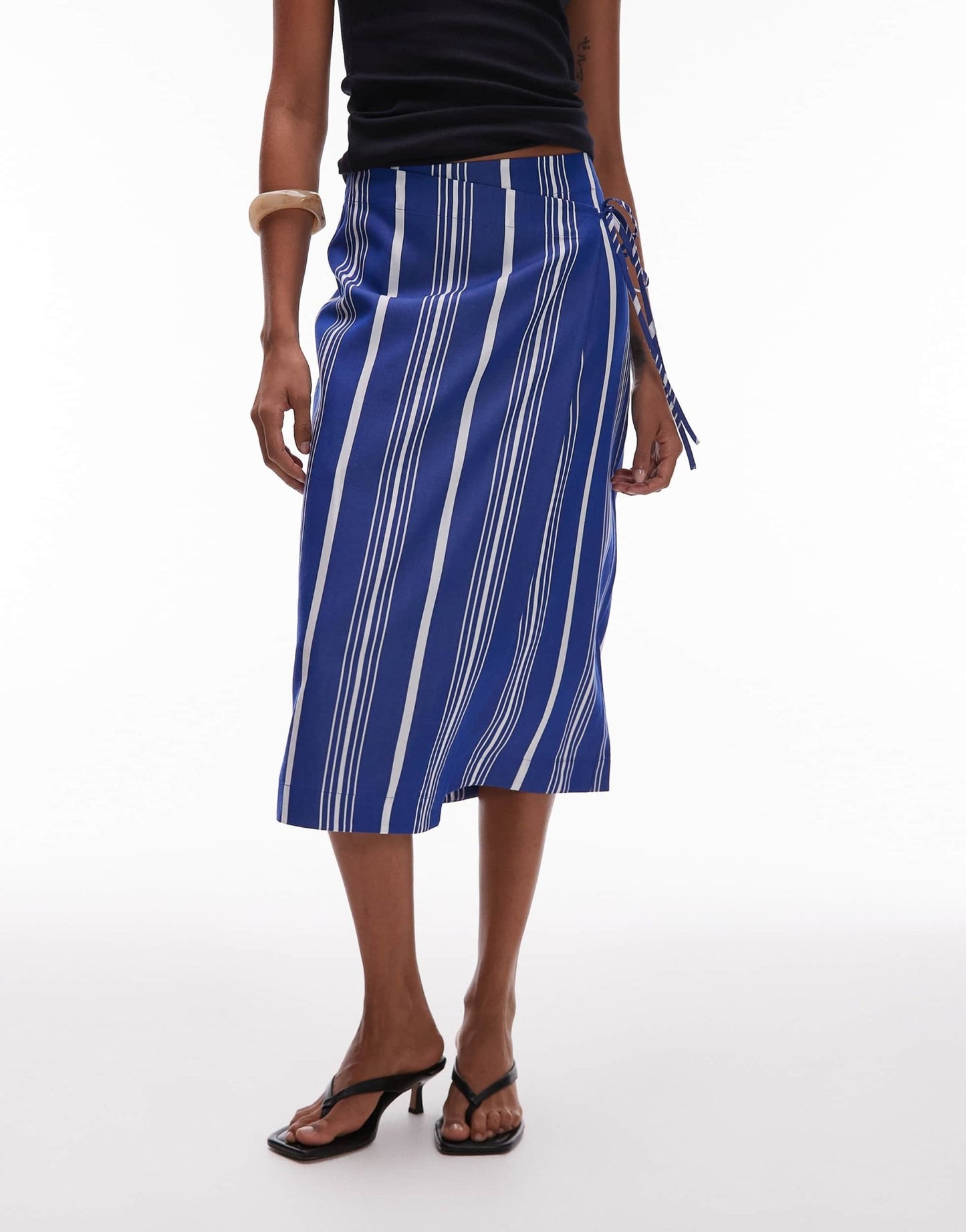 ARKET linen wrap beach midi skirt in blue pinstripe - ASOS Sample Sale