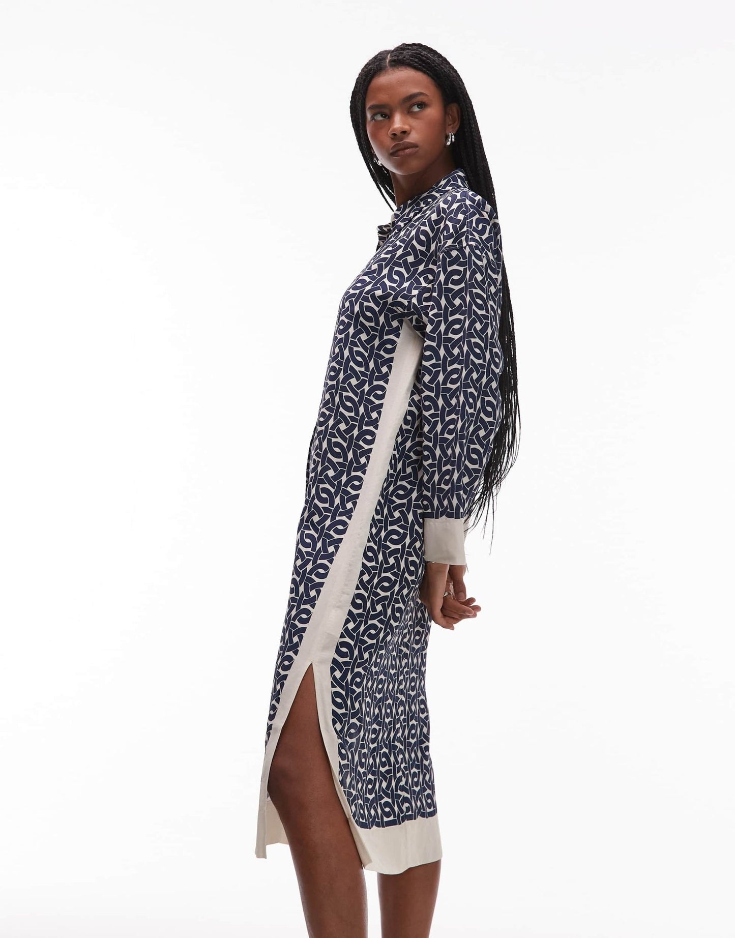 ARKET long sleeve midi shirt dress in blue and white print - ASOS Sample Sale