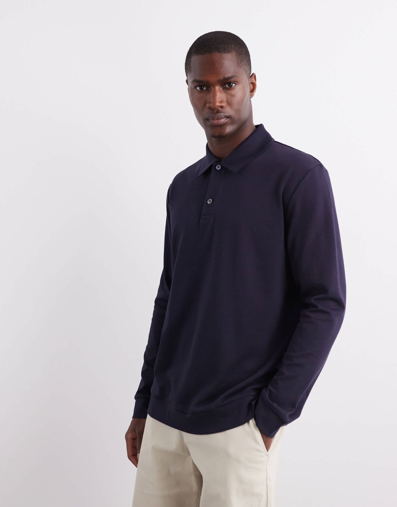 ARKET long sleeve polo in navy blue - ASOS Sample Sale