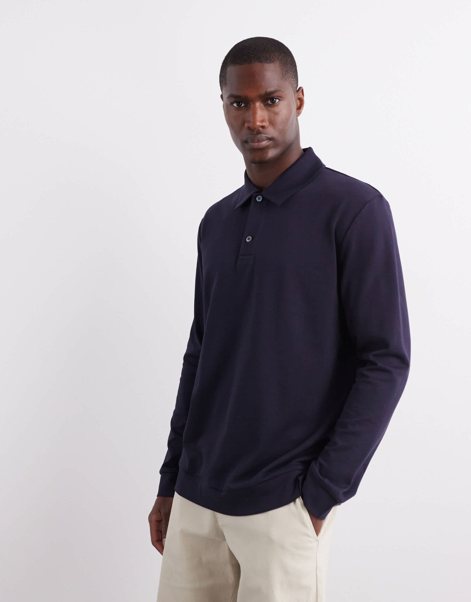 ARKET long sleeve polo in navy blue - ASOS Sample Sale