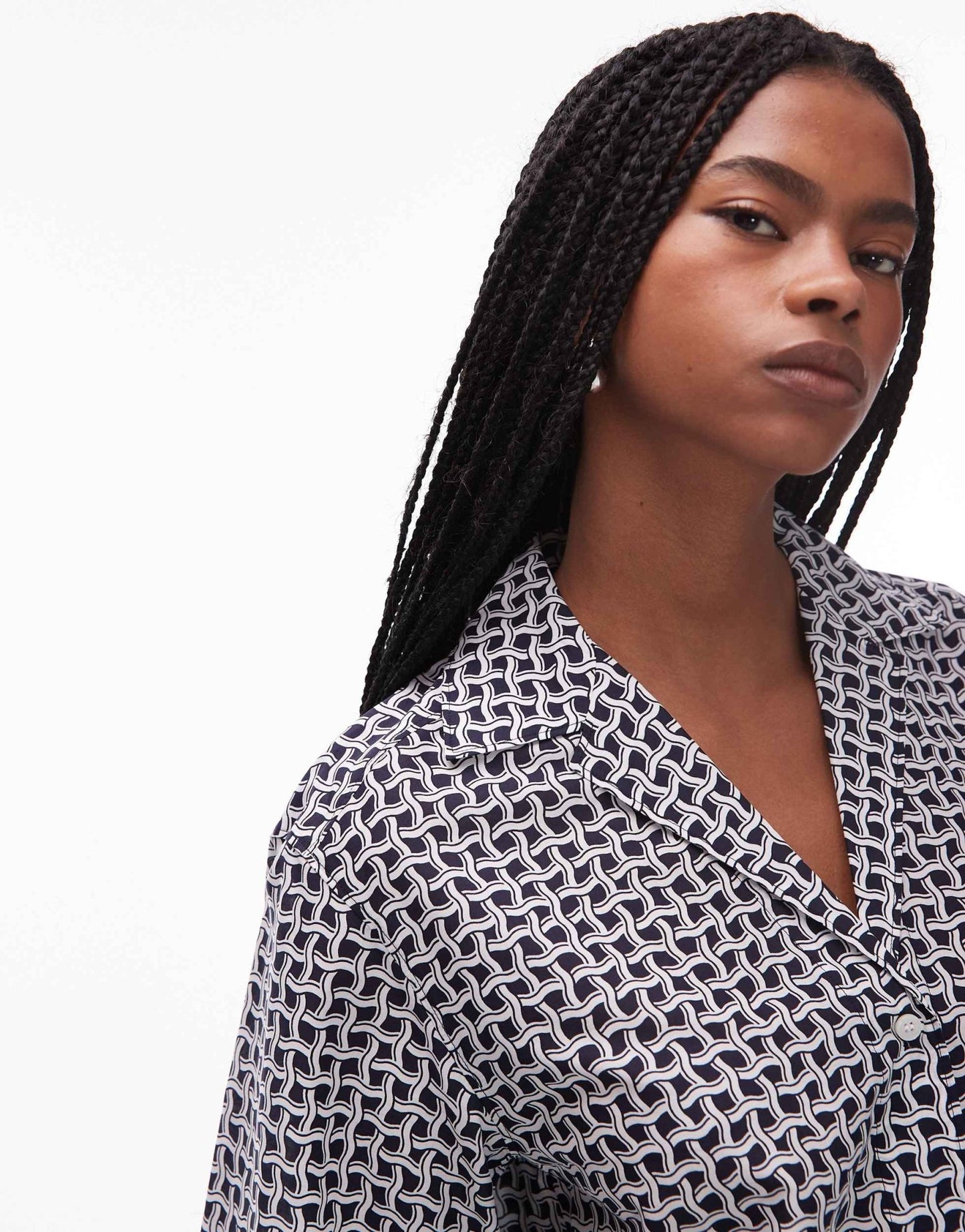 ARKET loose fit beach shirt with revere collar in blue abstract tile print - ASOS Sample Sale