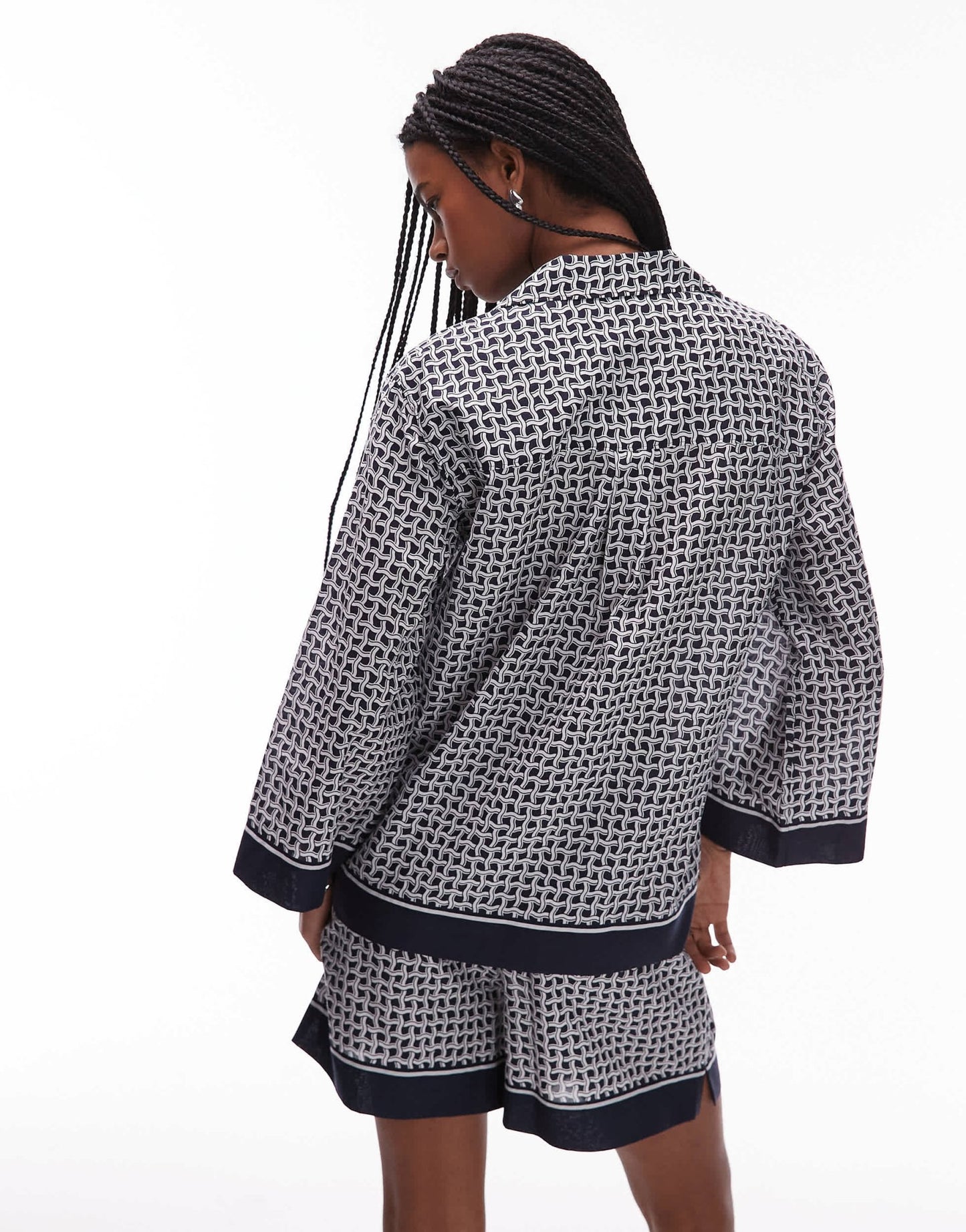ARKET loose fit beach shirt with revere collar in blue abstract tile print - ASOS Sample Sale