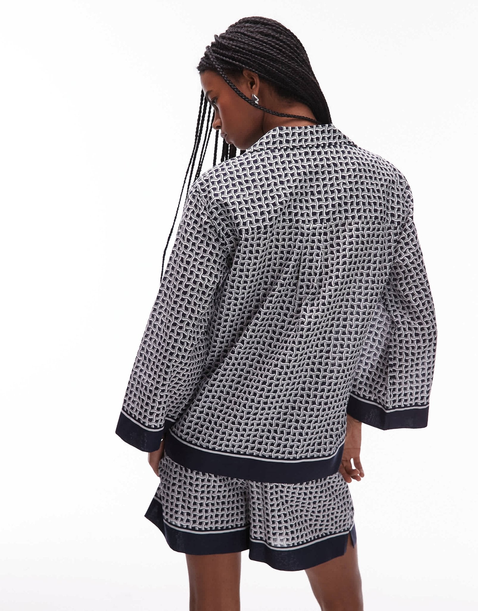 ARKET loose fit beach shirt with revere collar in blue abstract tile print - ASOS Sample Sale