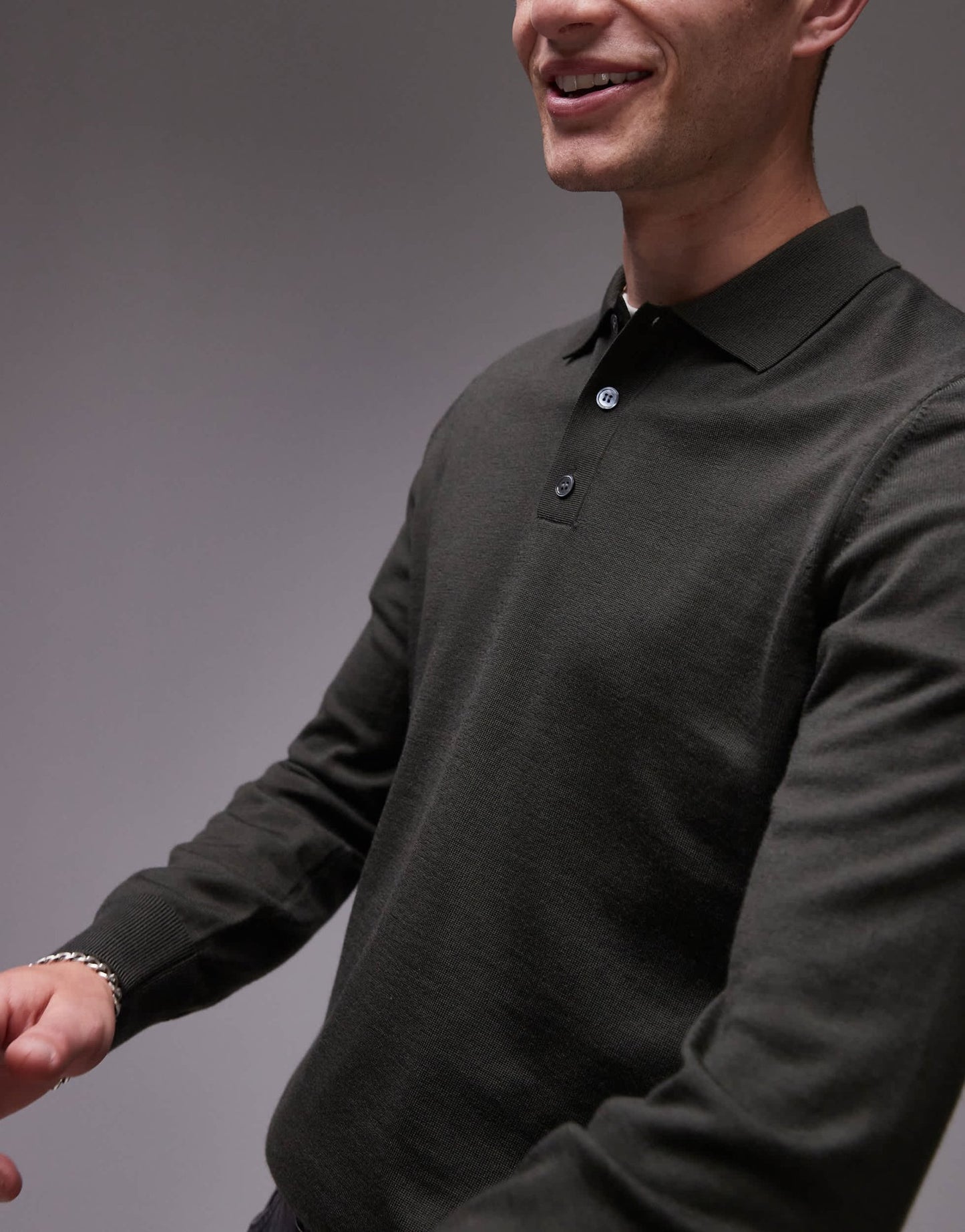 ARKET merino wool knitted long sleeve polo shirt in green - ASOS Sample Sale