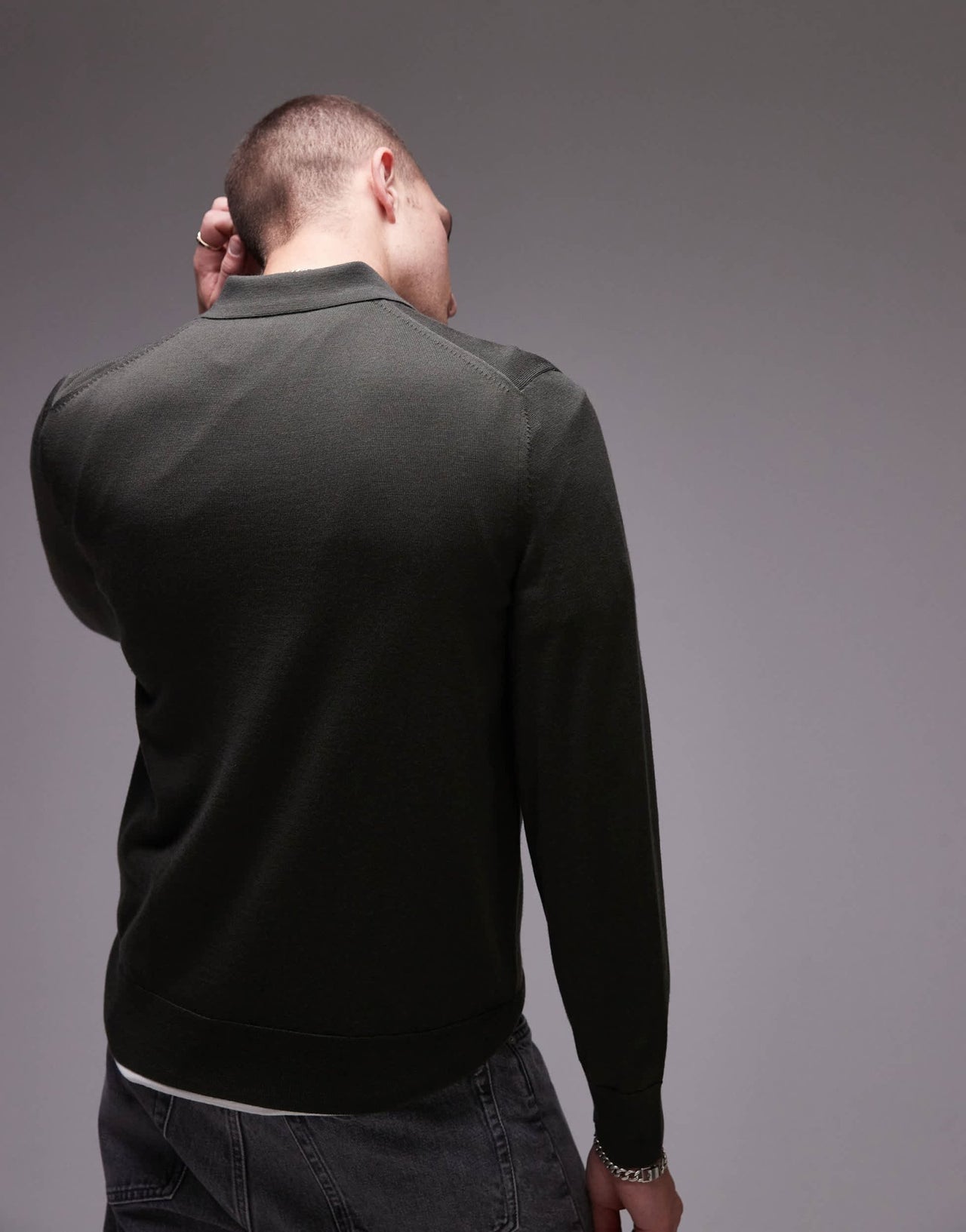 ARKET merino wool knitted long sleeve polo shirt in green - ASOS Sample Sale