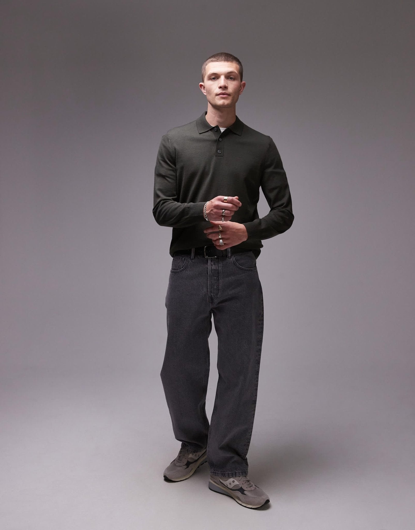 ARKET merino wool knitted long sleeve polo shirt in green - ASOS Sample Sale