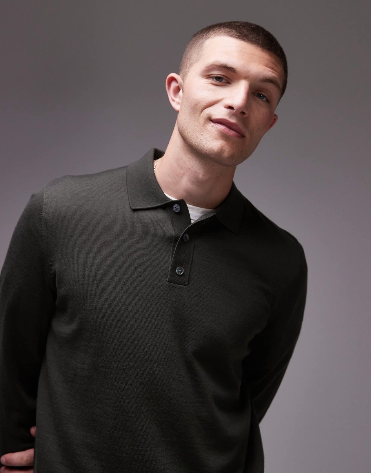 ARKET merino wool knitted long sleeve polo shirt in green - ASOS Sample Sale