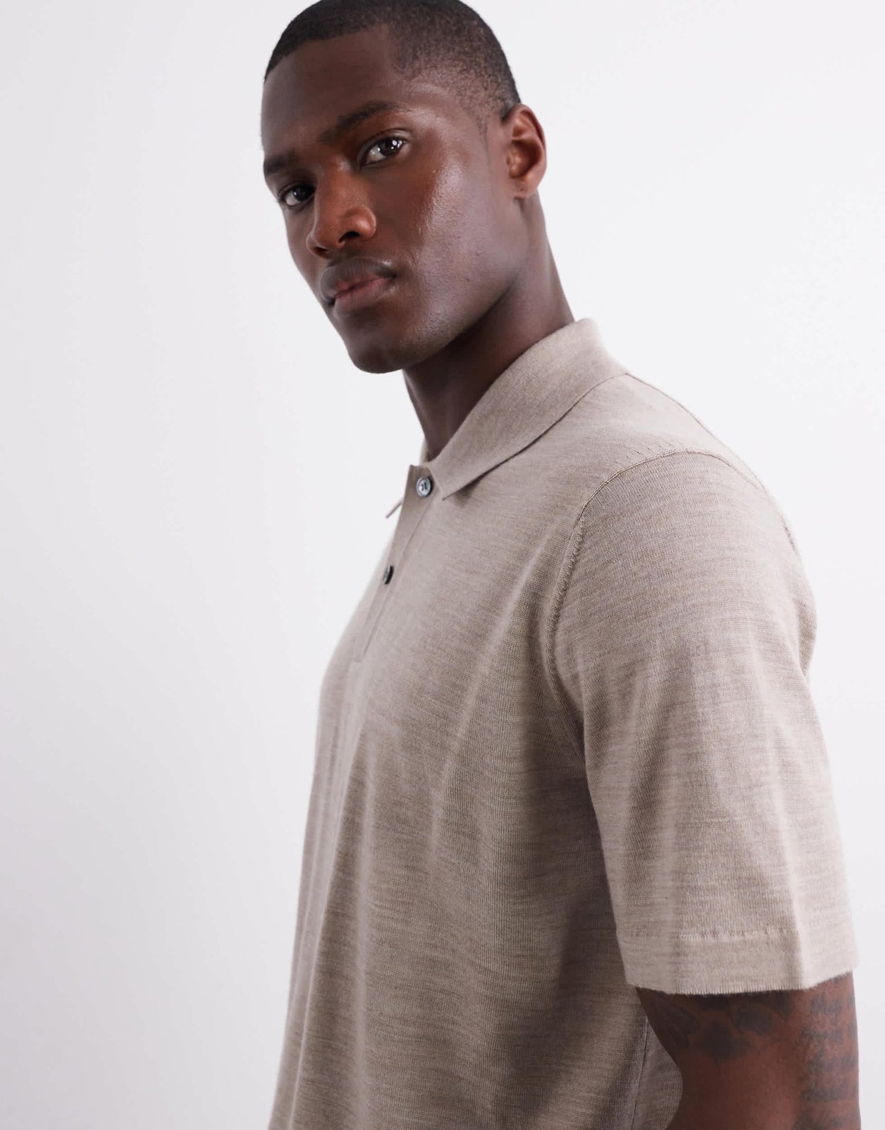 ARKET merino wool knitted short sleeve polo shirt in light beige - ASOS Sample Sale