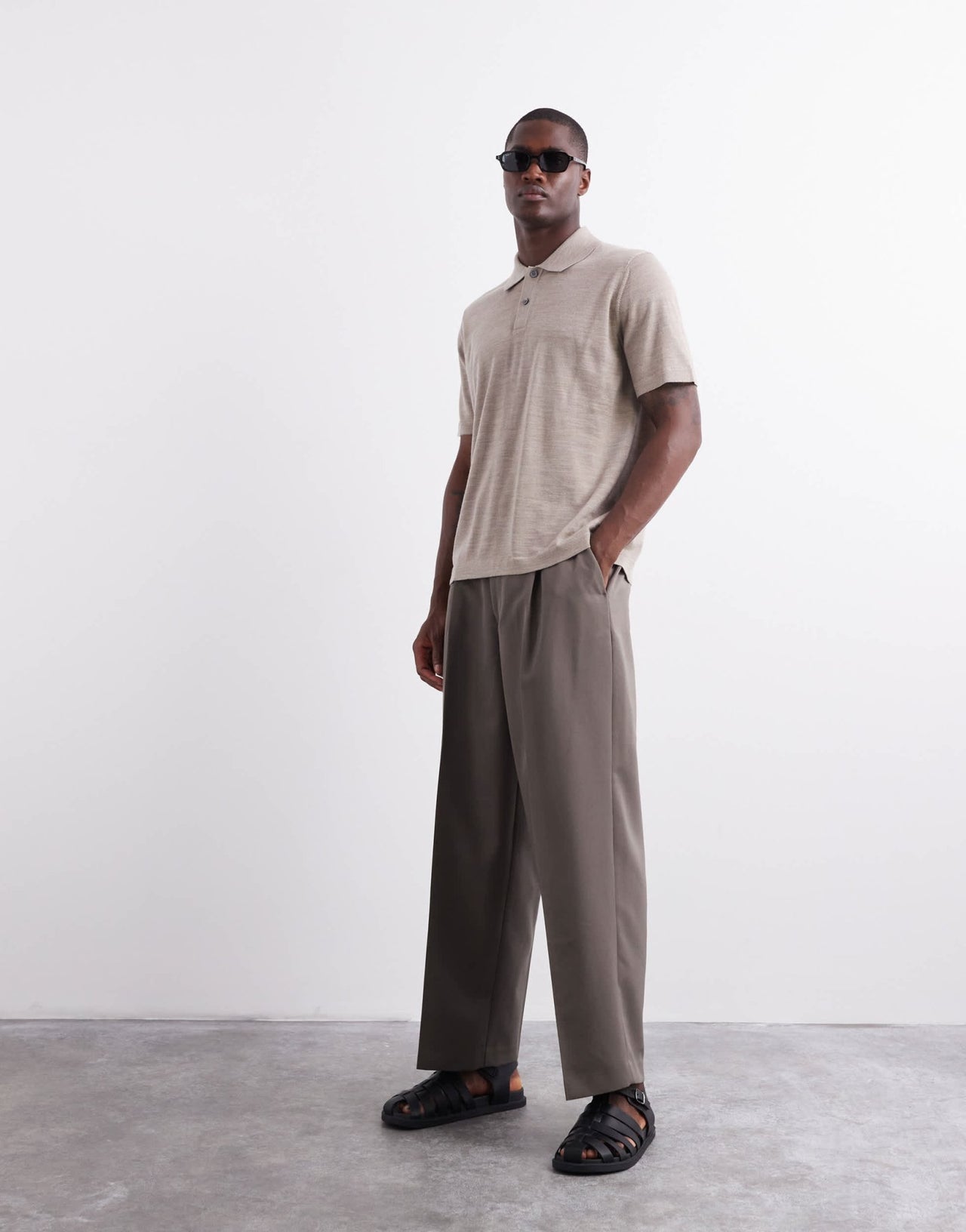 ARKET merino wool knitted short sleeve polo shirt in light beige - ASOS Sample Sale
