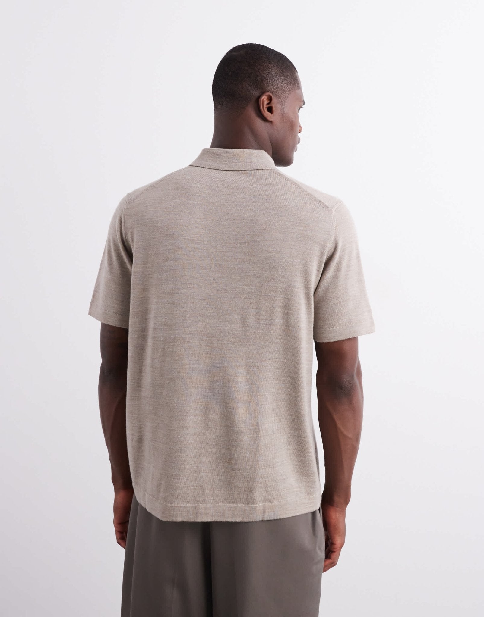 ARKET merino wool knitted short sleeve polo shirt in light beige - ASOS Sample Sale