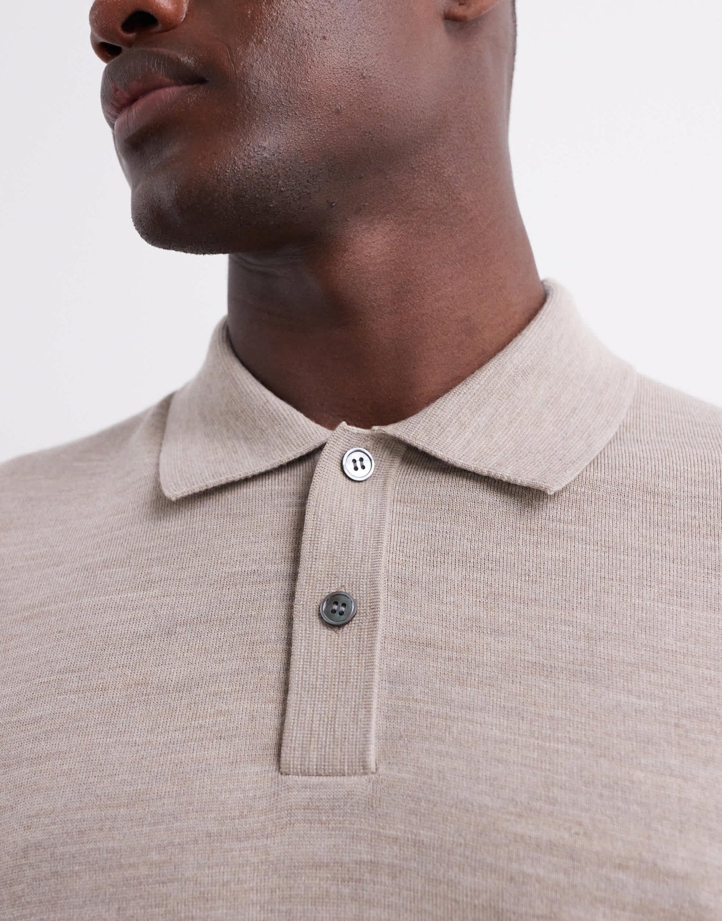 ARKET merino wool knitted short sleeve polo shirt in light beige - ASOS Sample Sale