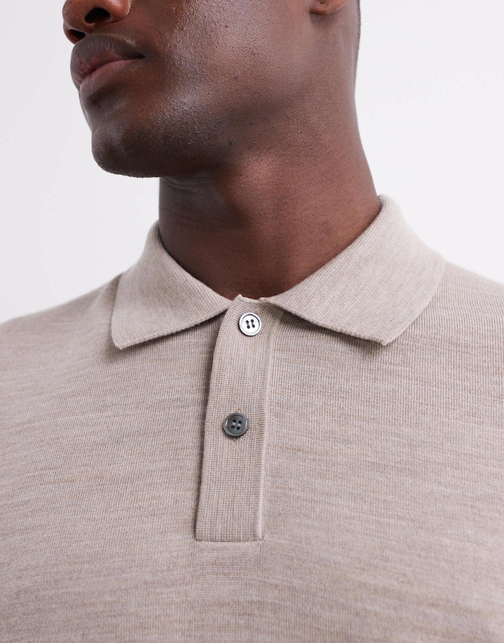 ARKET merino wool knitted short sleeve polo shirt in light beige - ASOS Sample Sale