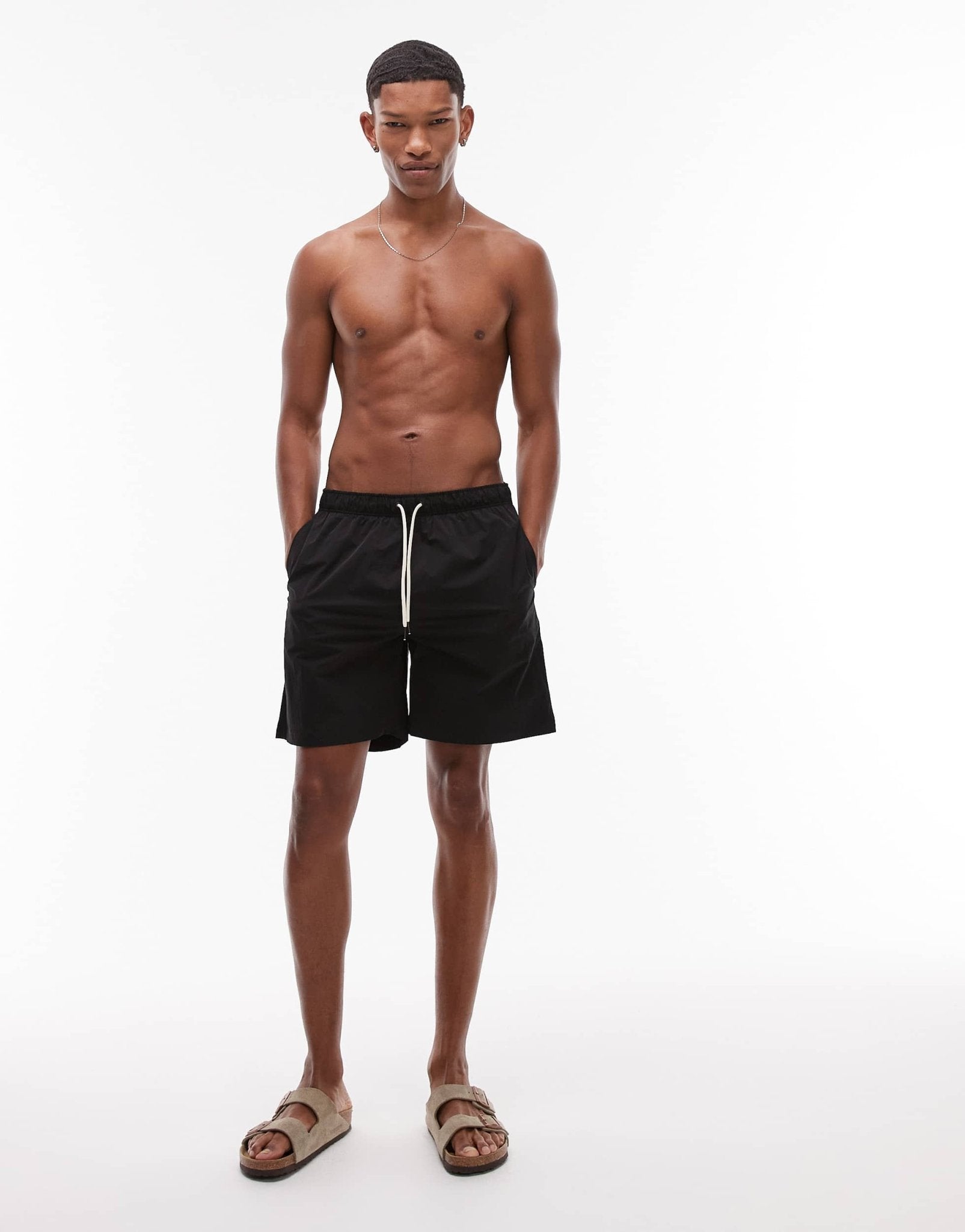 ARKET mid length drawstring swim shorts in black - ASOS Sample Sale