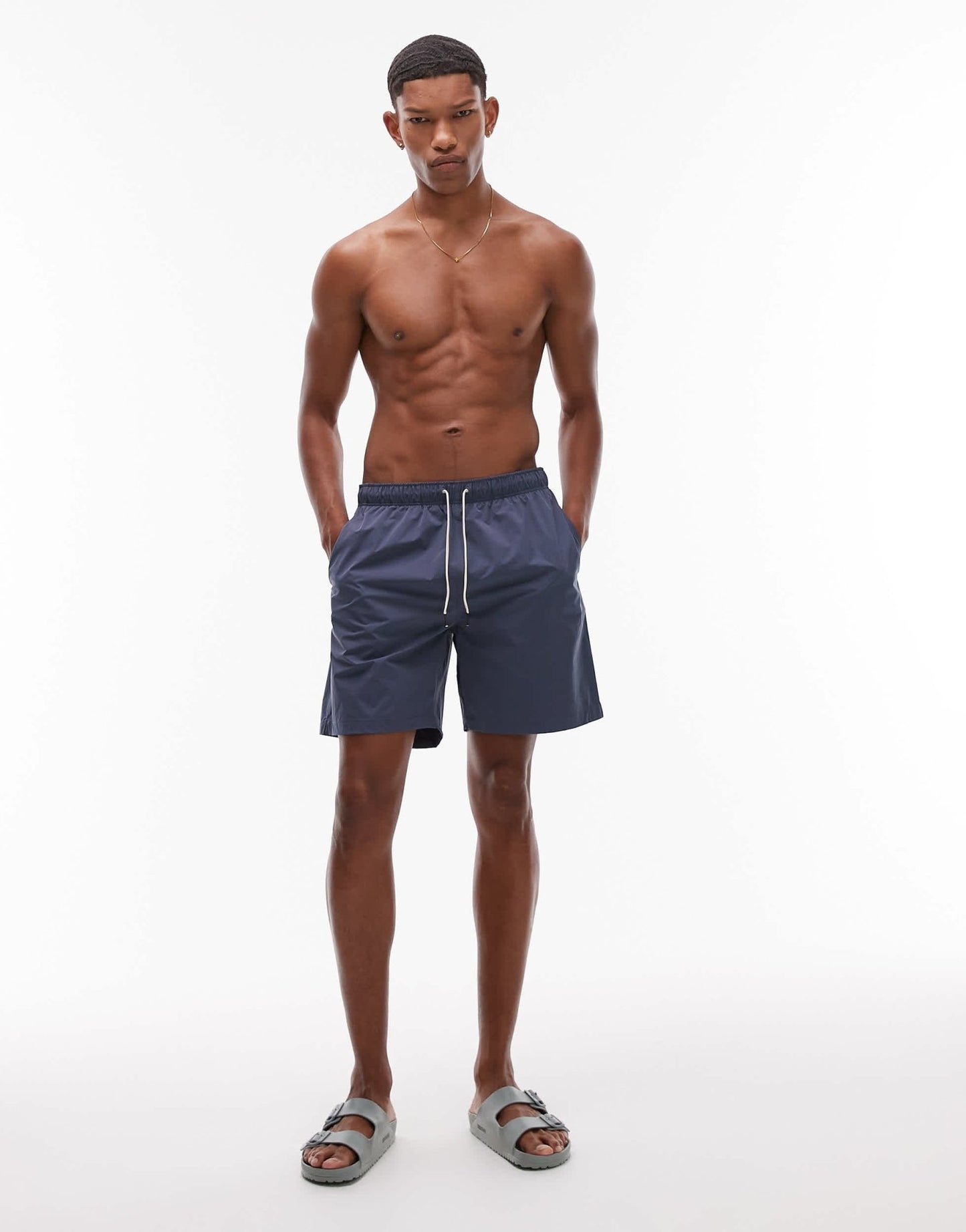 ARKET mid length drawstring swim shorts in mid blue - ASOS Sample Sale