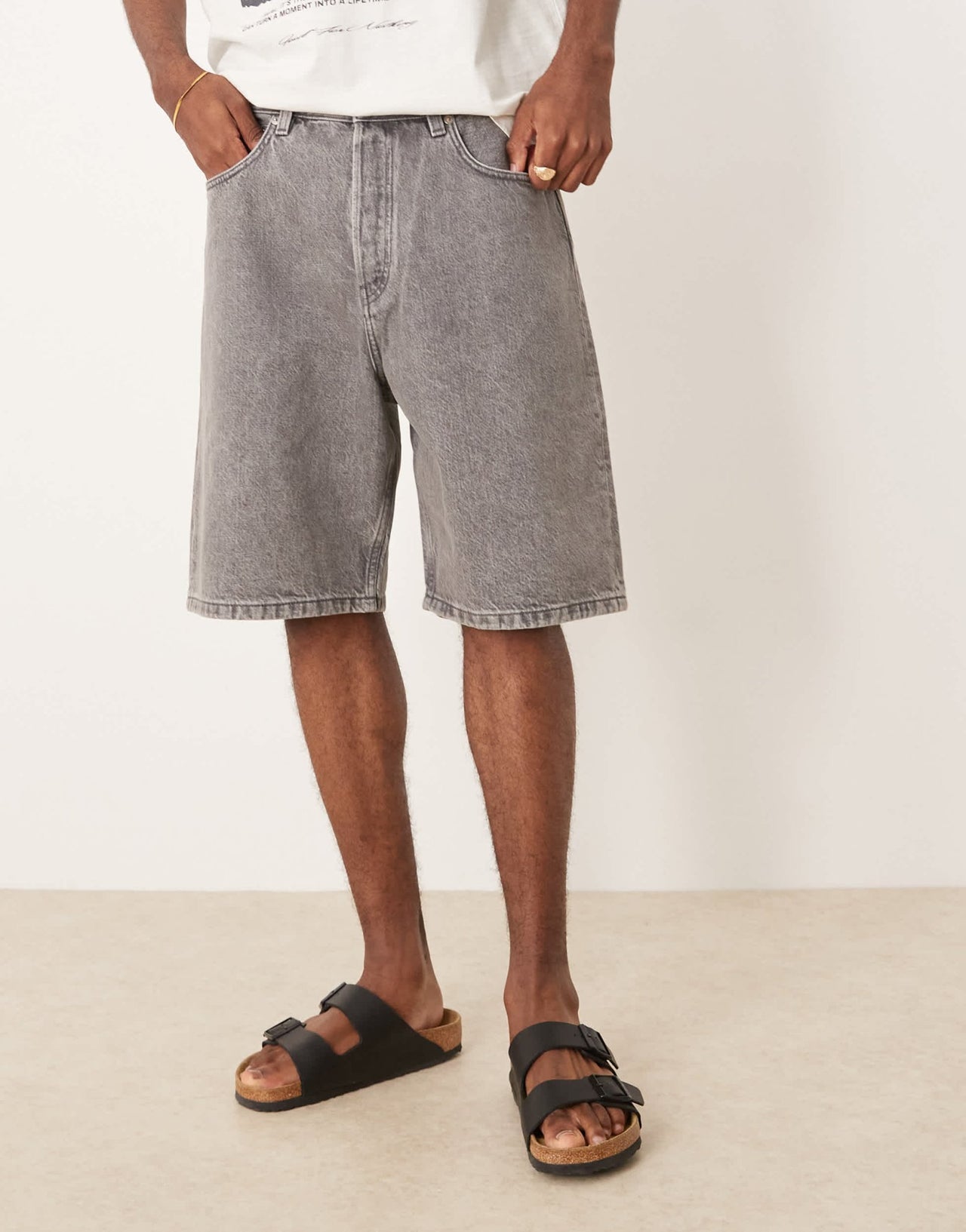 ARKET mid waist regular fit denim shorts in washed grey - ASOS Sample Sale