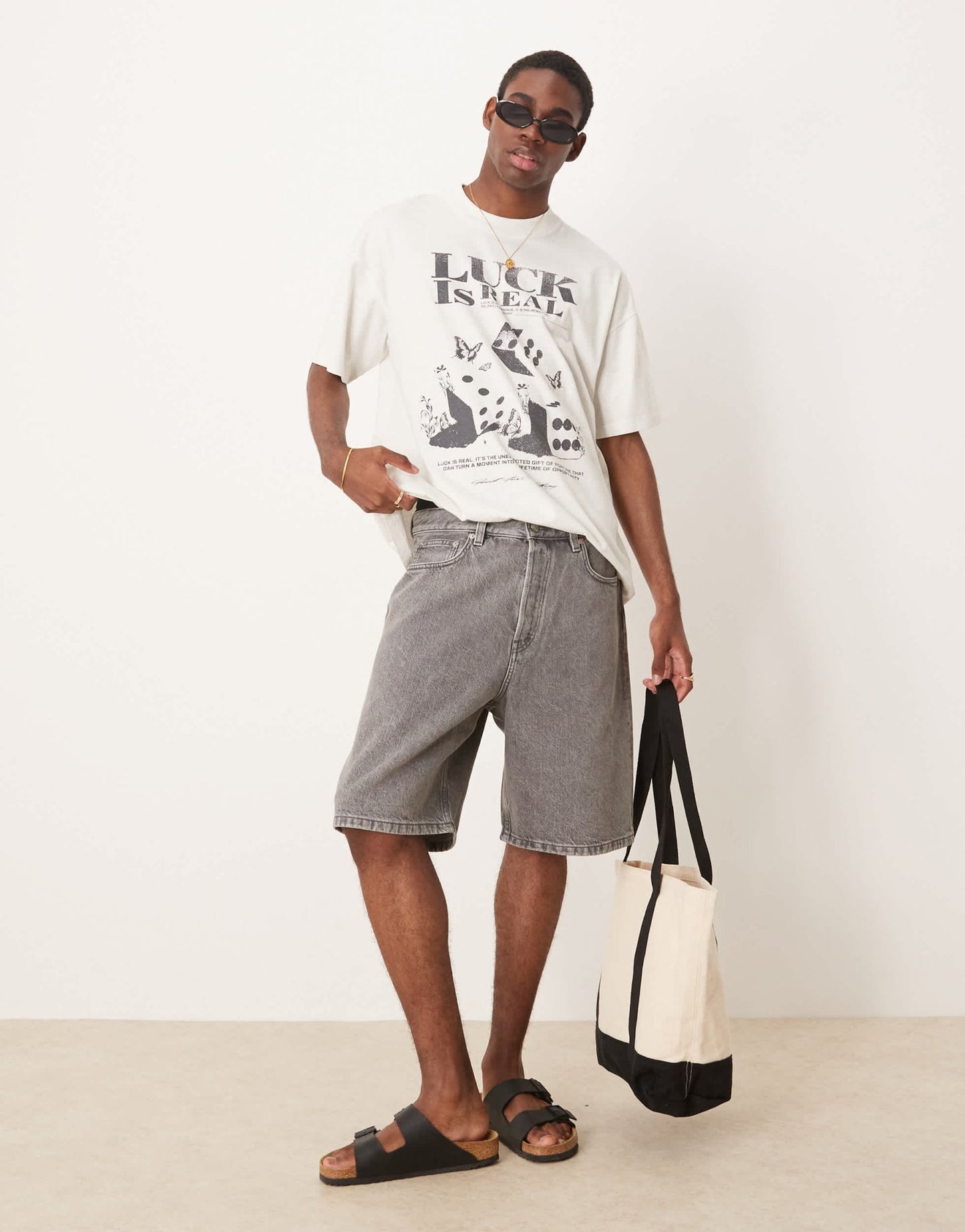 ARKET mid waist regular fit denim shorts in washed grey - ASOS Sample Sale