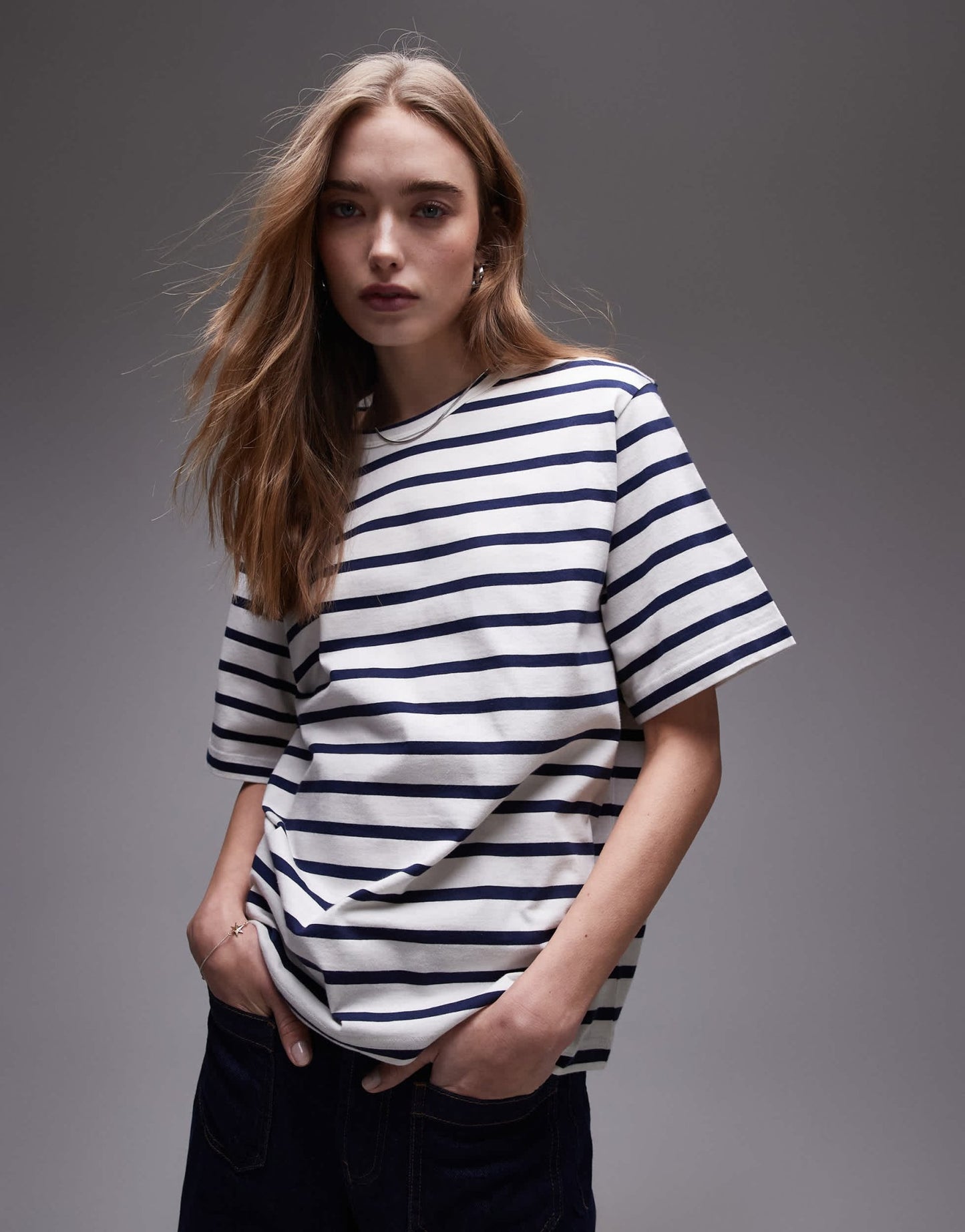 ARKET midweight short sleeve t-shirt in blue and white strips - ASOS Sample Sale