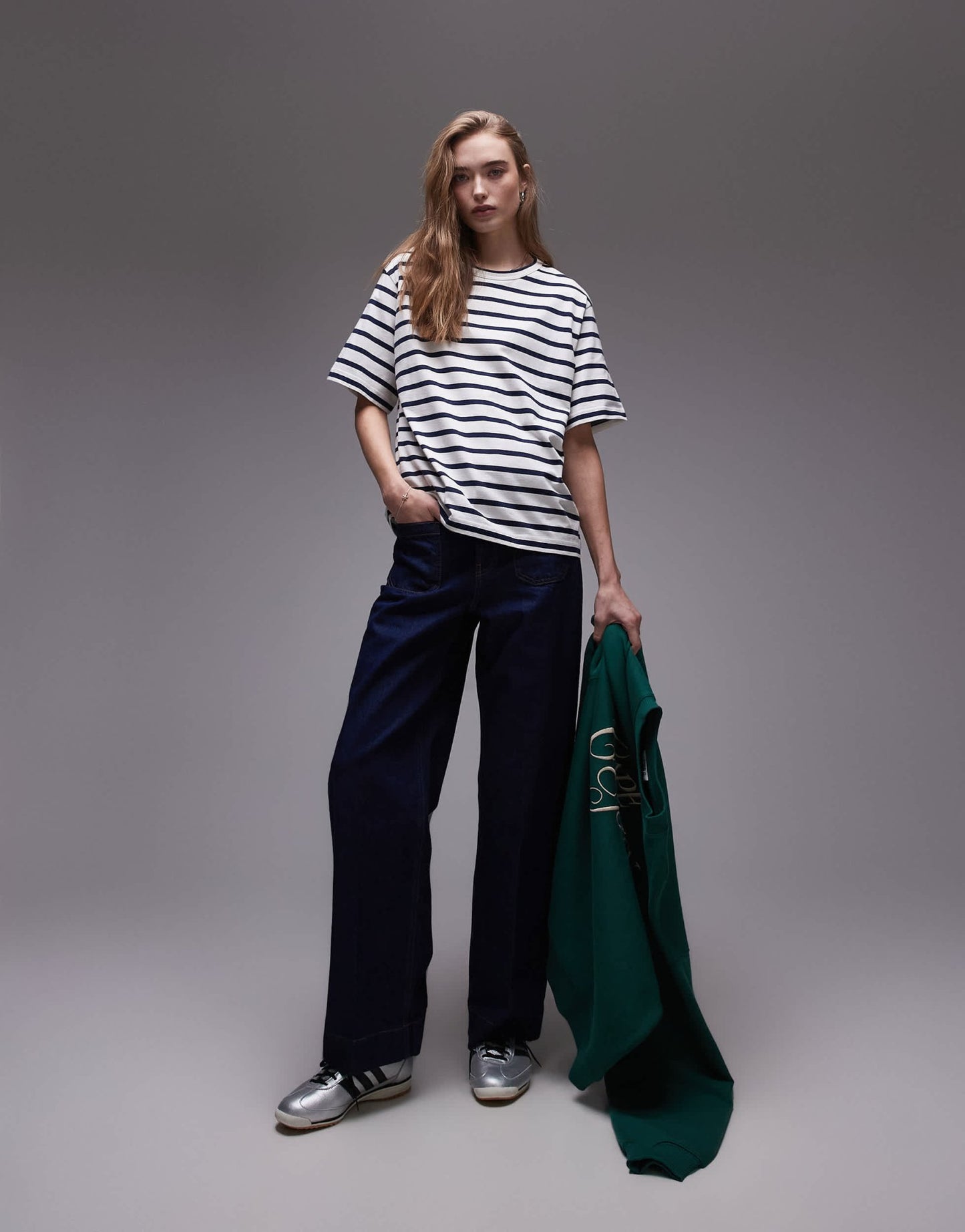 ARKET midweight short sleeve t-shirt in blue and white strips - ASOS Sample Sale